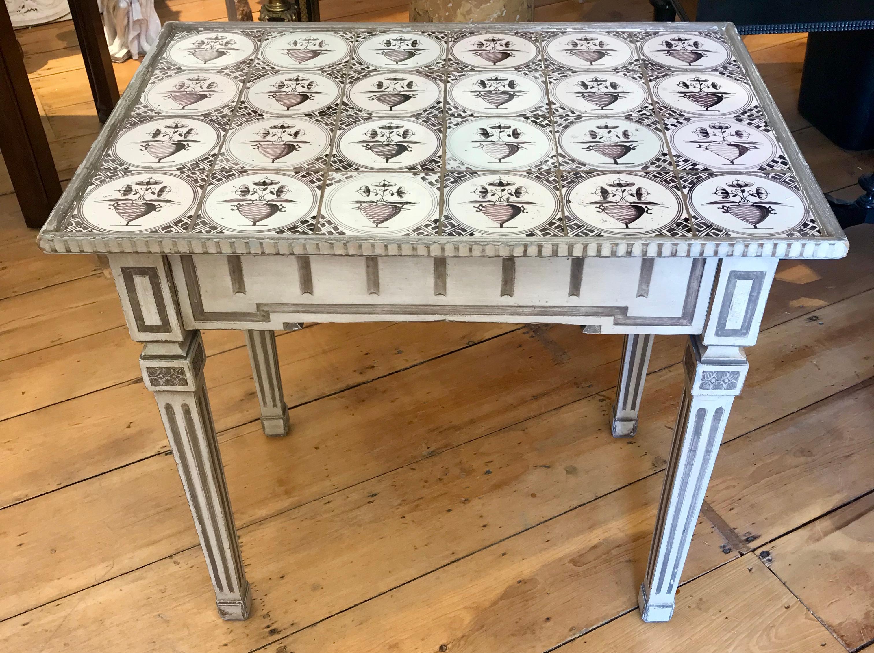 19th Century Danish Painted Neoclassical Tile Top Table