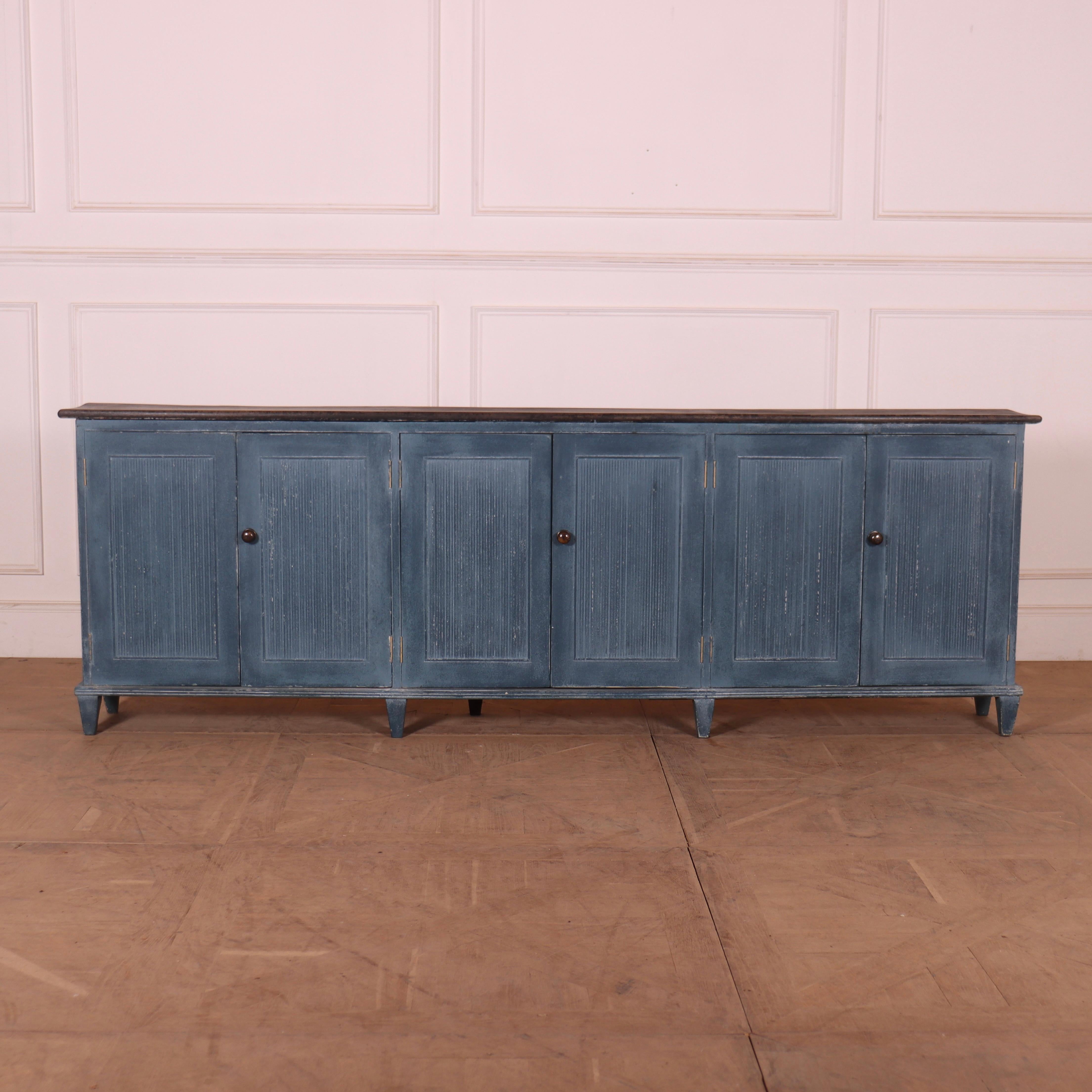 Narrow early 19th century Danish 6 door painted pine sideboard with fitted interior. 1820.

Reference: 7816

Dimensions
93 inches (236 cms) Wide
11.5 inches (29 cms) Deep
31 inches (79 cms) High