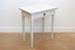 Danish Painted Wood Side Table with Tile Top, Rooster Motif and Single Drawer