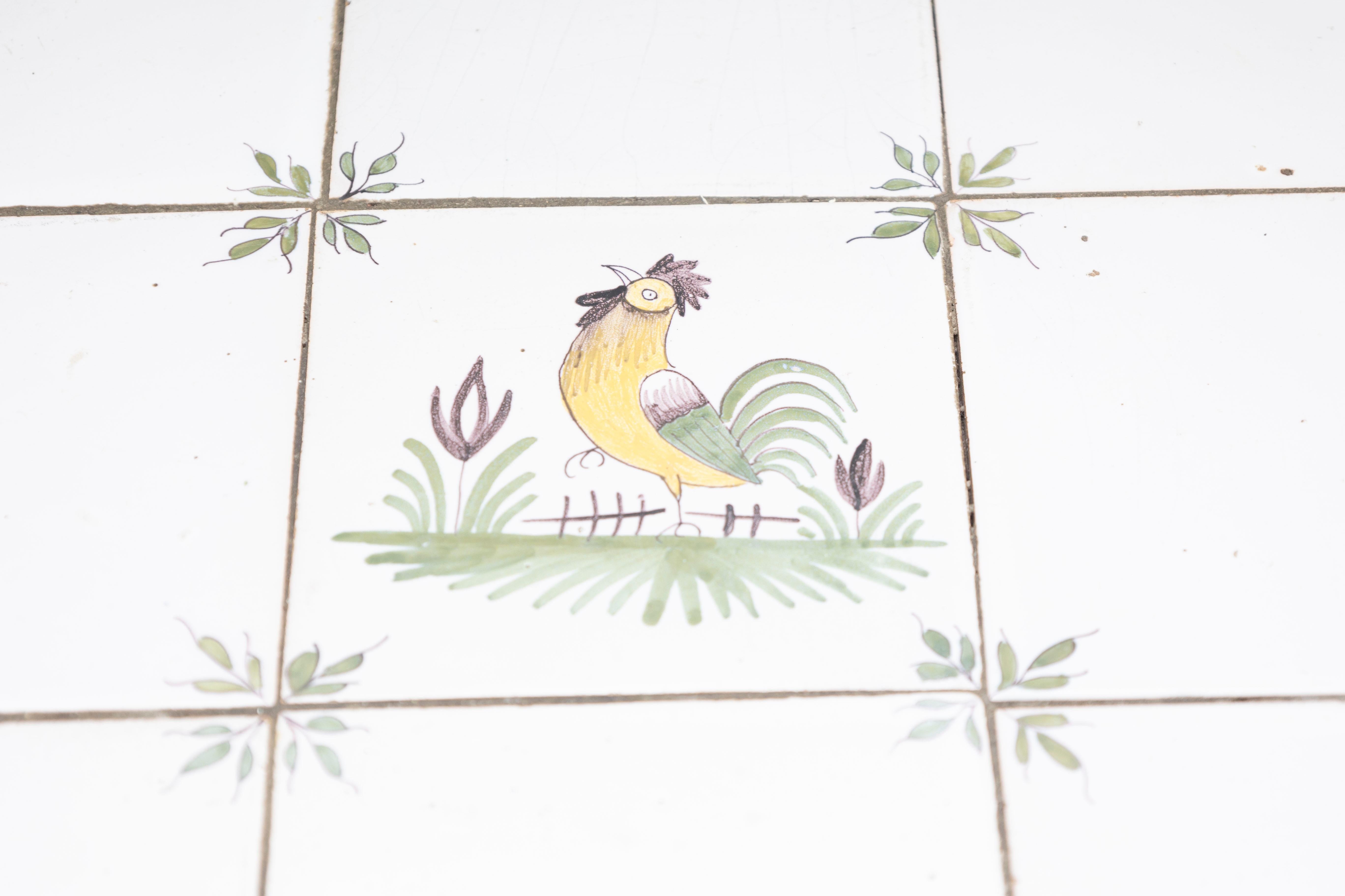 20ième siècle Danish Painted Wood Side Table with Tile Top, Rooster Motif and Single Drawer en vente