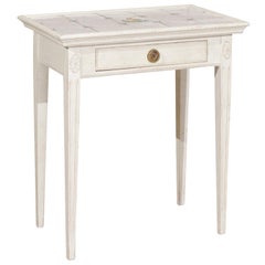 Danish Painted Wood Side Table with Tile Top, Rooster Motif and Single Drawer