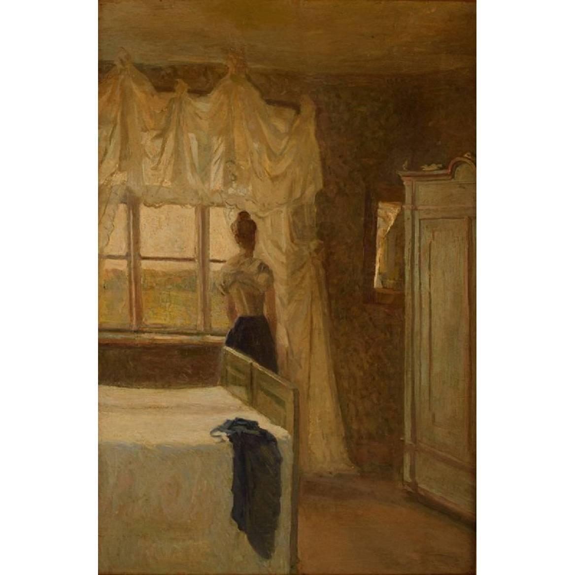 Danish Painter circa 1890s, Bedroom Interior with a Woman by the Window