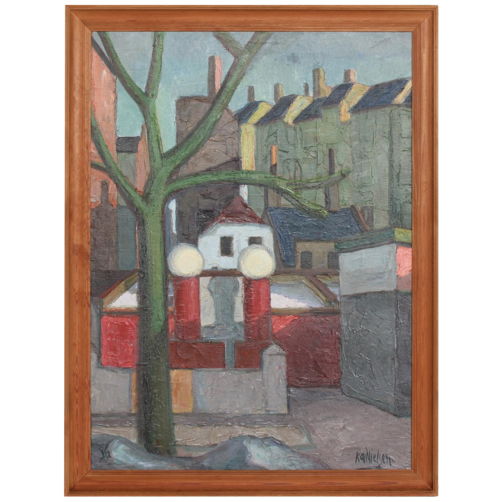 Danish Painting by Kai Nielsen Motif from Copenhagen 1930s, Oil on Canvas