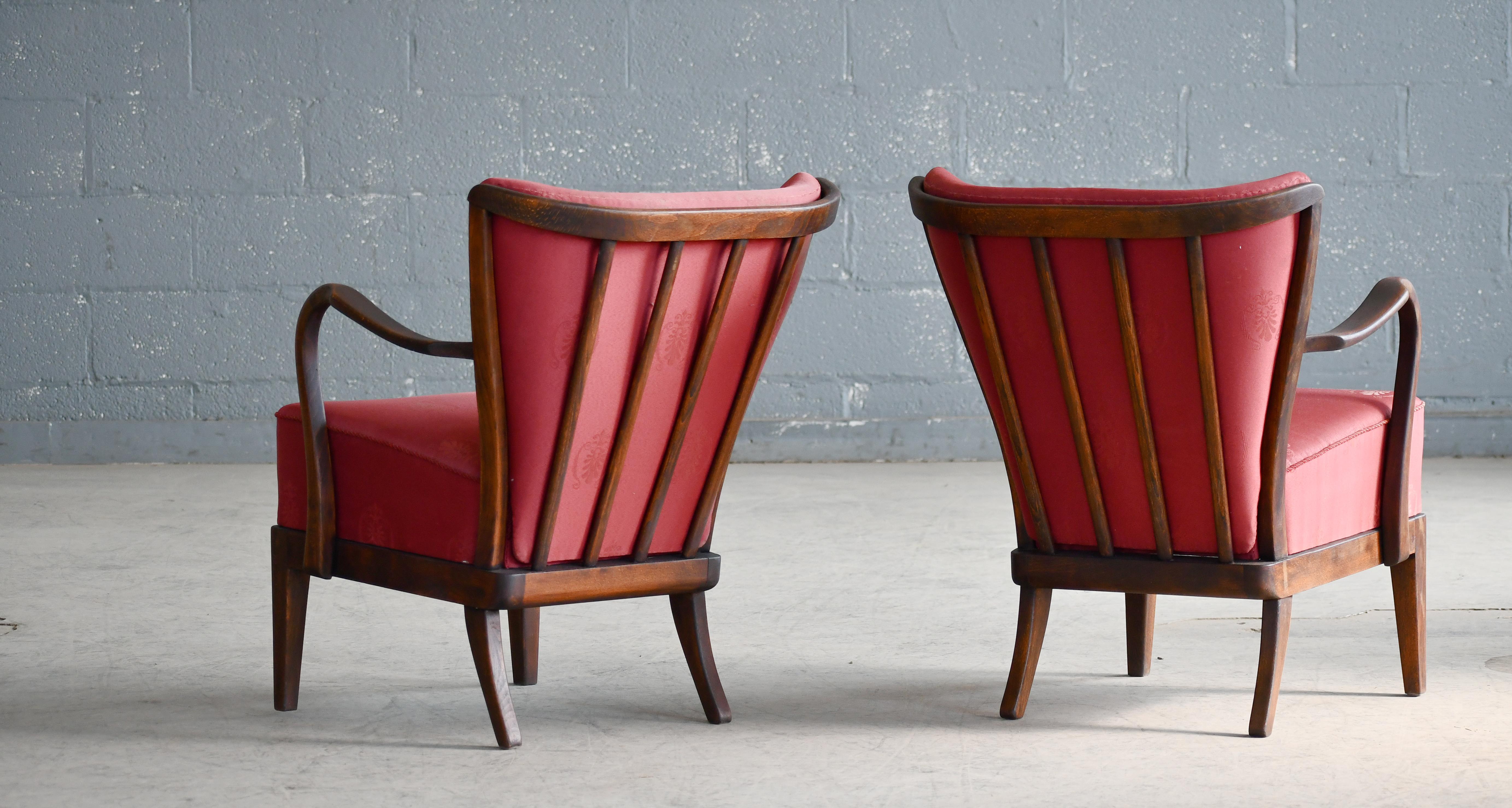 Danish Pair 1940s Spindleback Lounge Chairs by Alfred Christensen  For Sale 2