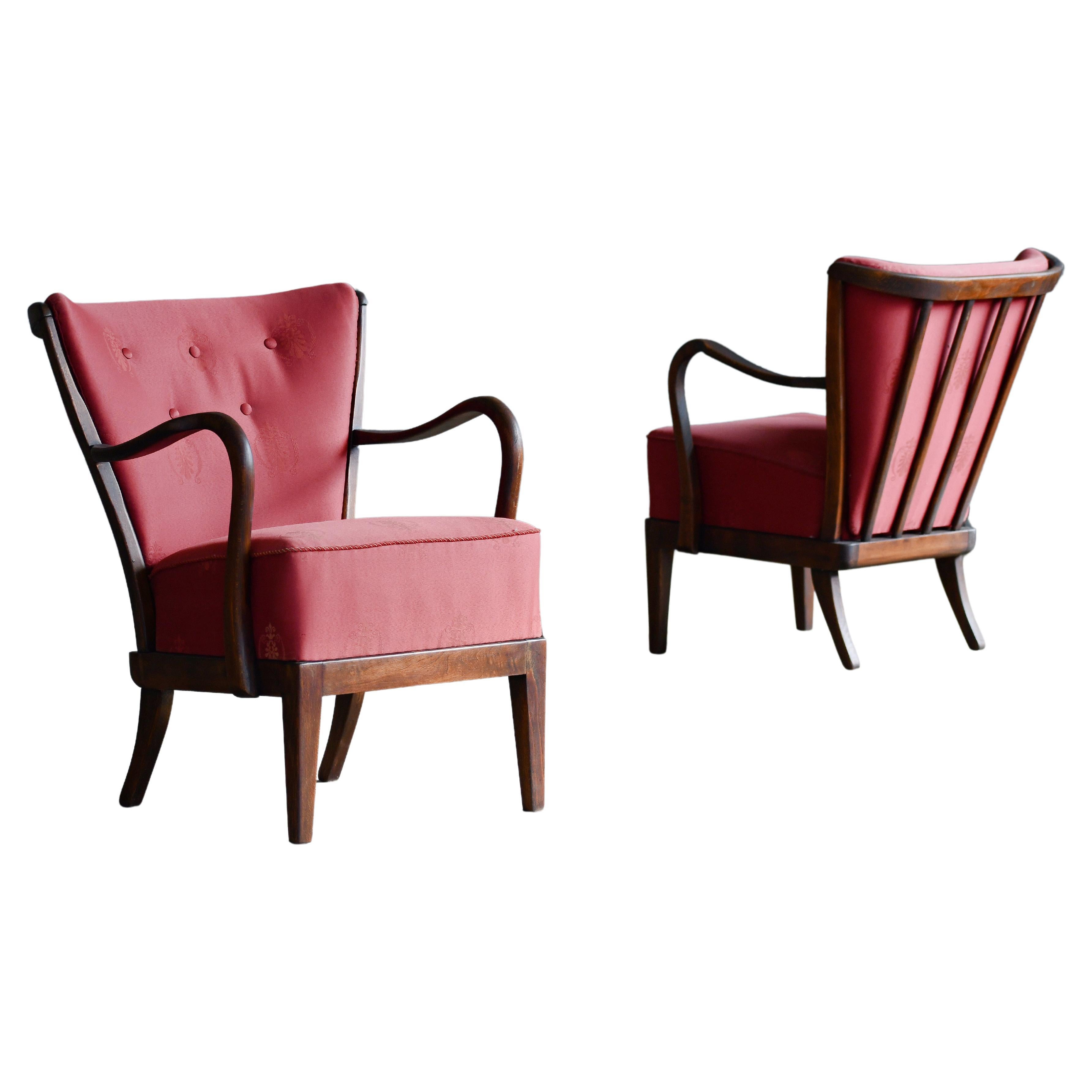 Danish Pair 1940s Spindleback Lounge Chairs by Alfred Christensen  For Sale
