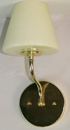 Danish Pair MCM Opaline Glass and Brass Sconces