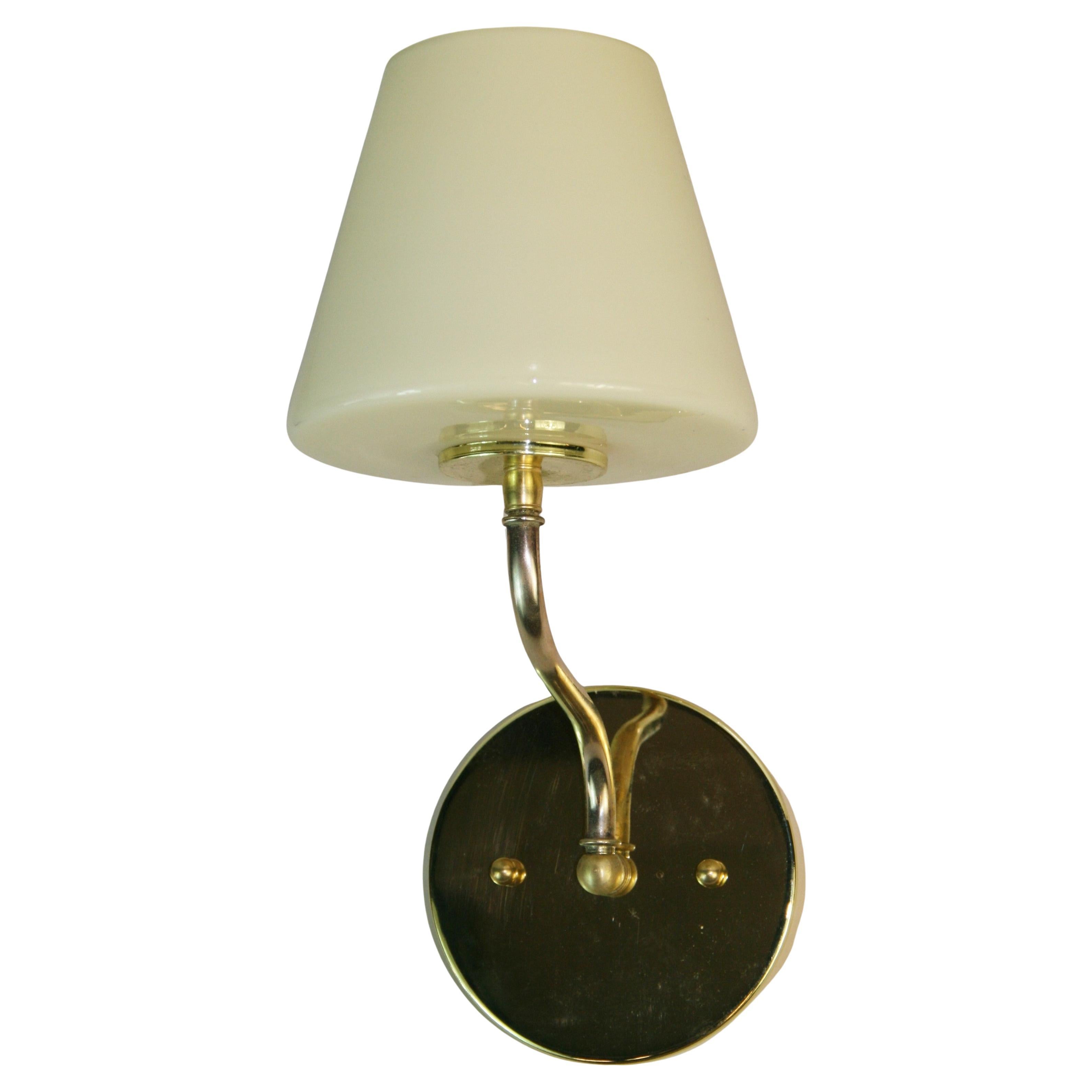 Danish Pair MCM Opaline Glass and Brass Sconces For Sale