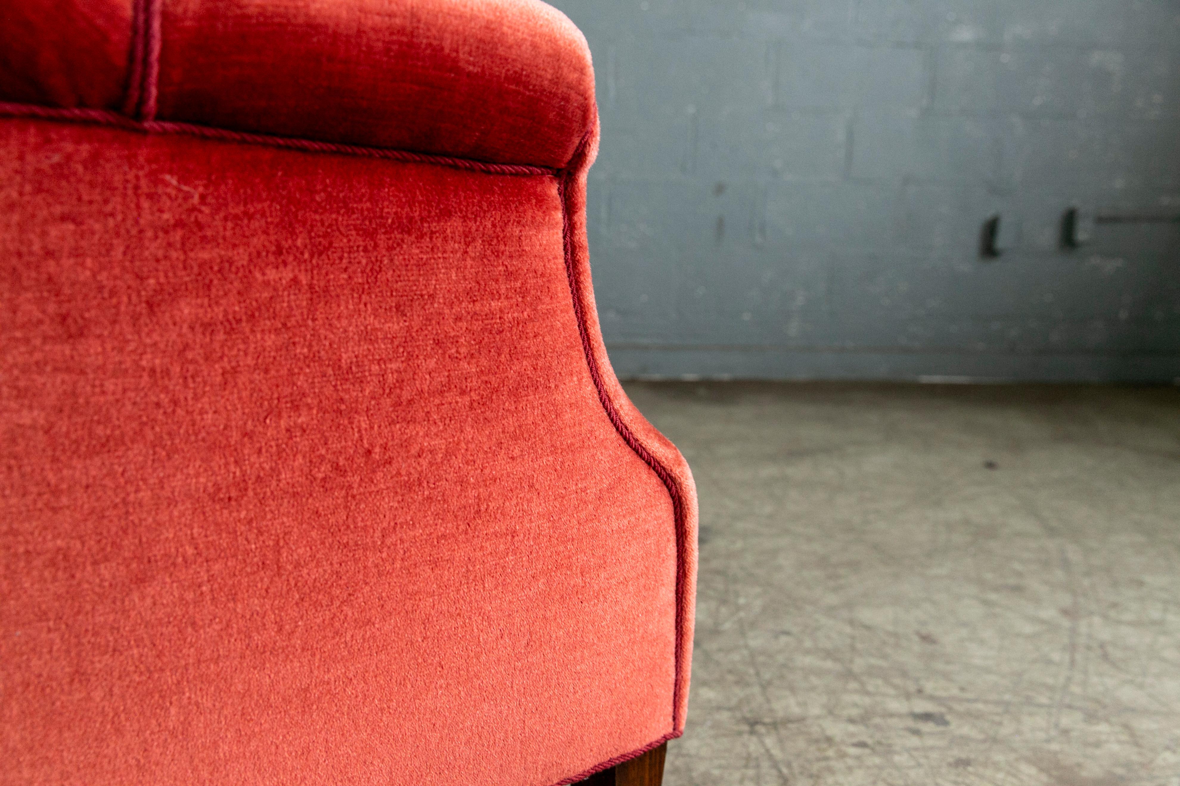 Danish Pair of 1940s Low Lounge Tub Chairs in Red Mohair 6