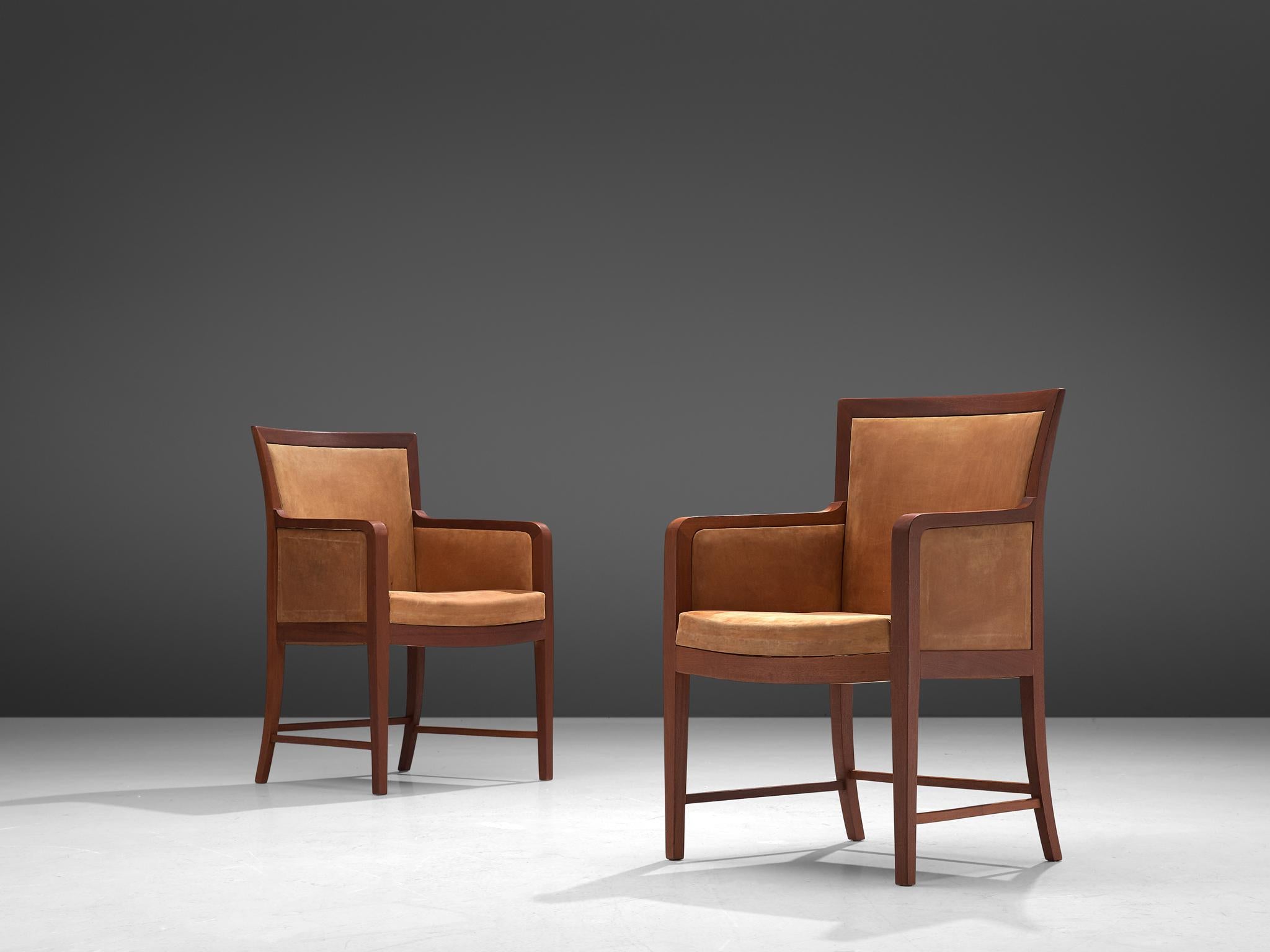 Cuir Kaj Gottlob paire de fauteuils en acajou et cuir pour Rud Rasmussen en vente