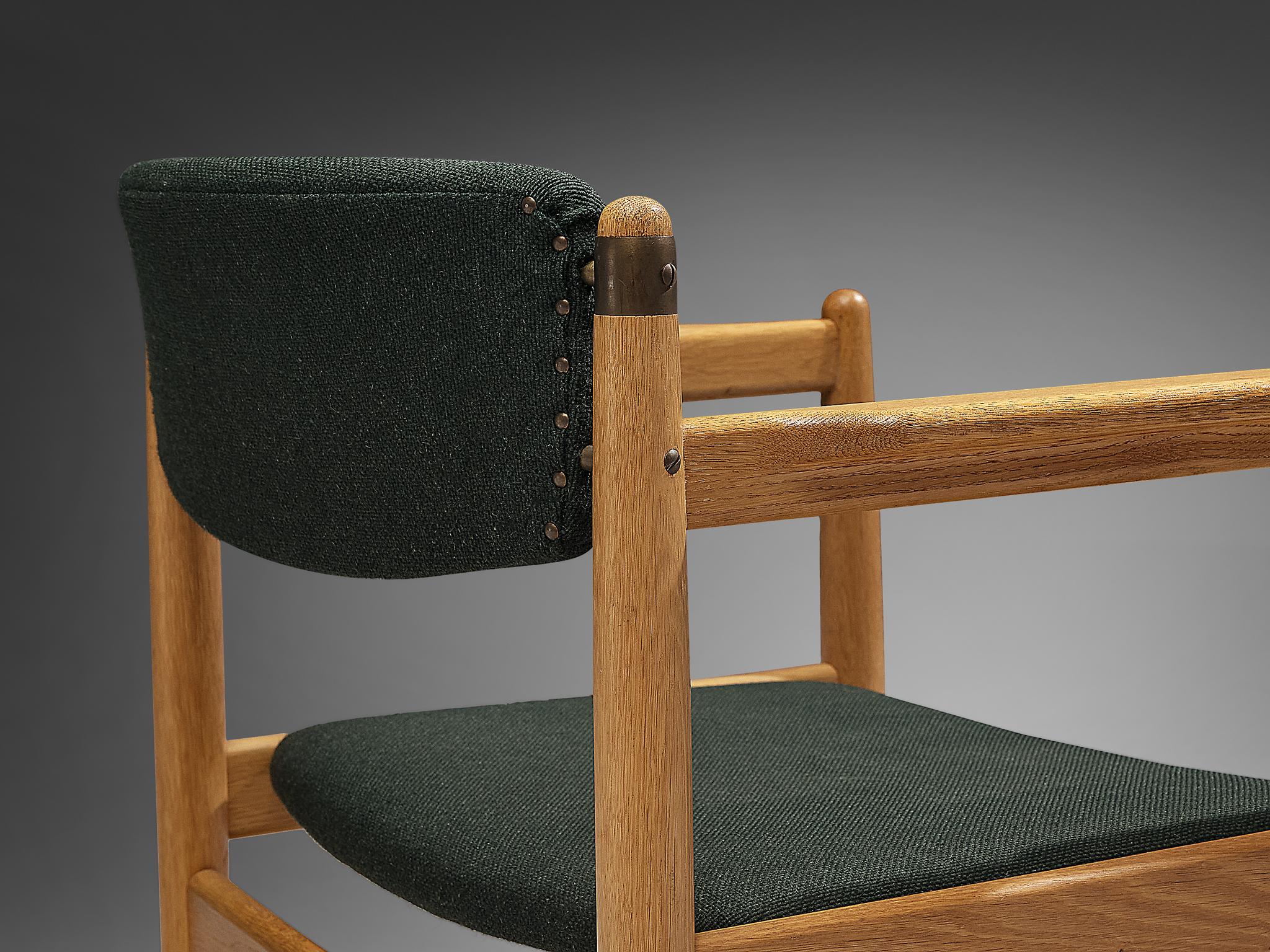 Danish Pair of Armchairs in Oak and Forest Green Upholstery 4