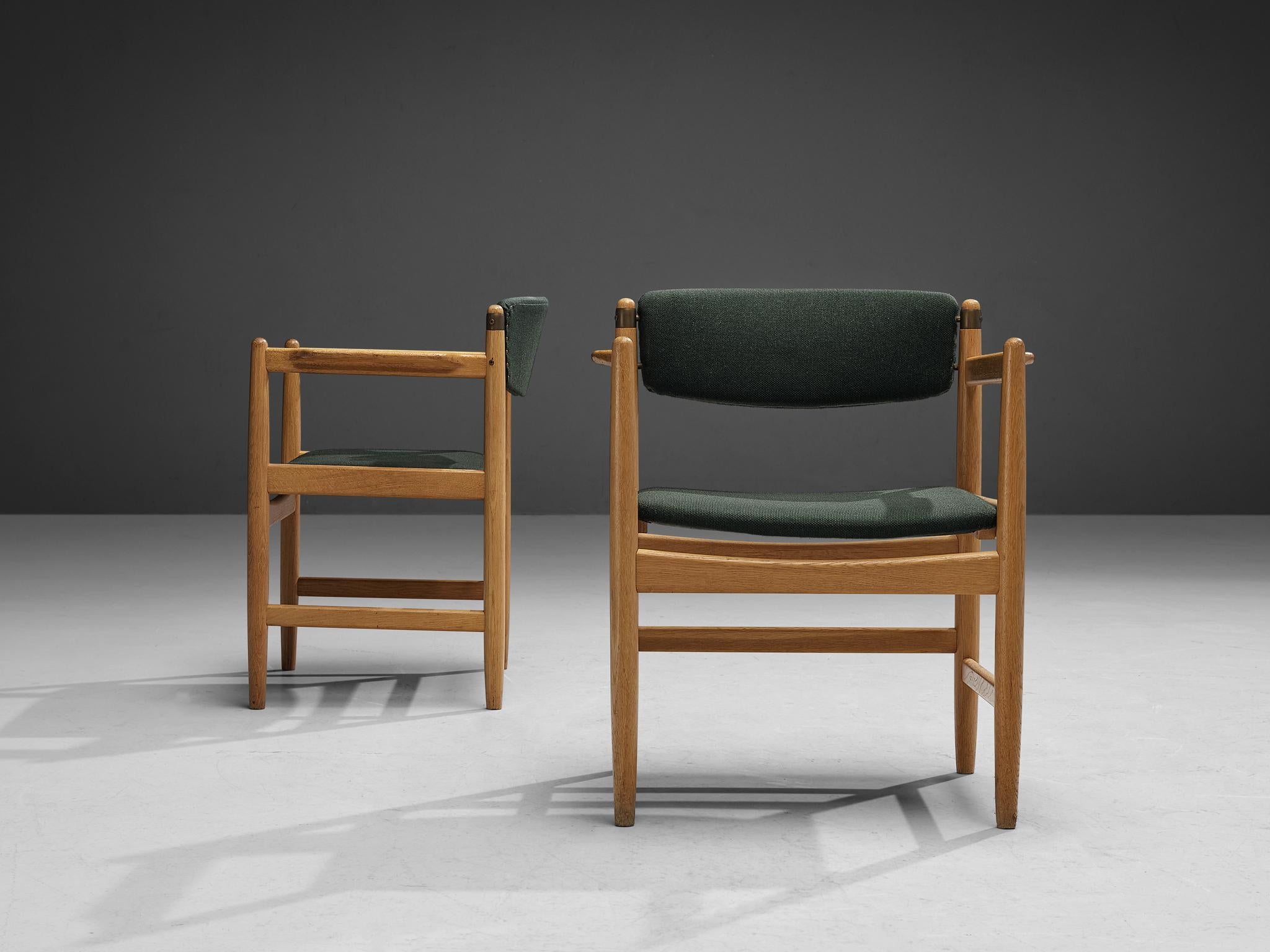 Danish Pair of Armchairs in Oak and Forest Green Upholstery 5