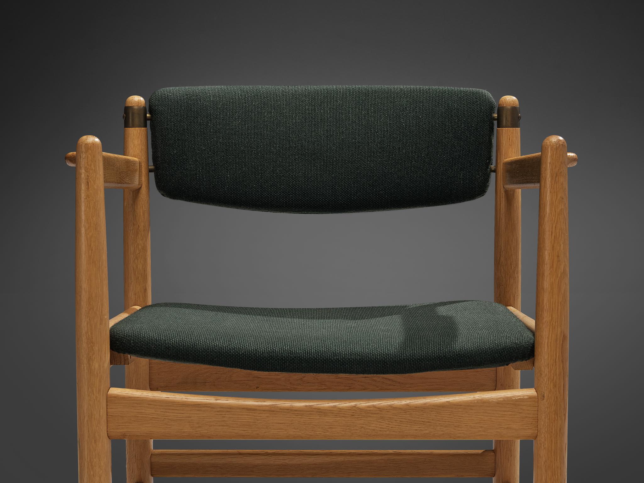 Danish Pair of Armchairs in Oak and Forest Green Upholstery 1