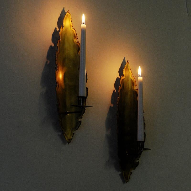 Danish Pair of Brass Brutalist Wall Candleholders by Holm-Sørensen, 1960s In Good Condition In Stockholm, SE