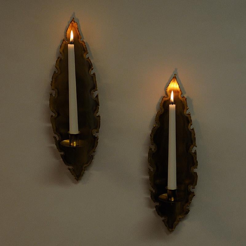 Mid-20th Century Danish Pair of Brass Brutalist Wall Candleholders by Holm-Sørensen, 1960s