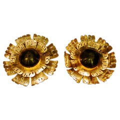 Danish Large Pair of Brutalist Brass Flower Lamps by Holm-Sørensen, 1960s