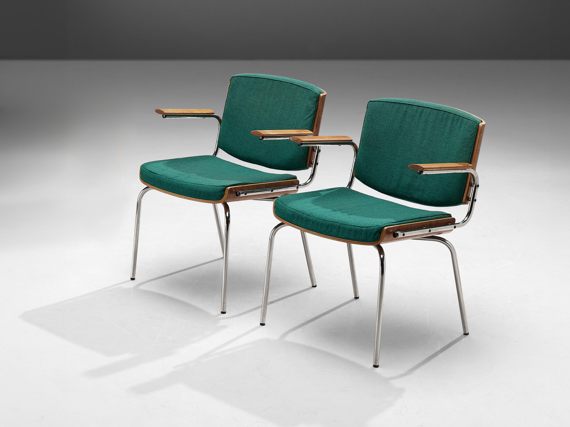 Dänisches Paar Esszimmerstühle aus Teakholz mit grüner Polsterung 2