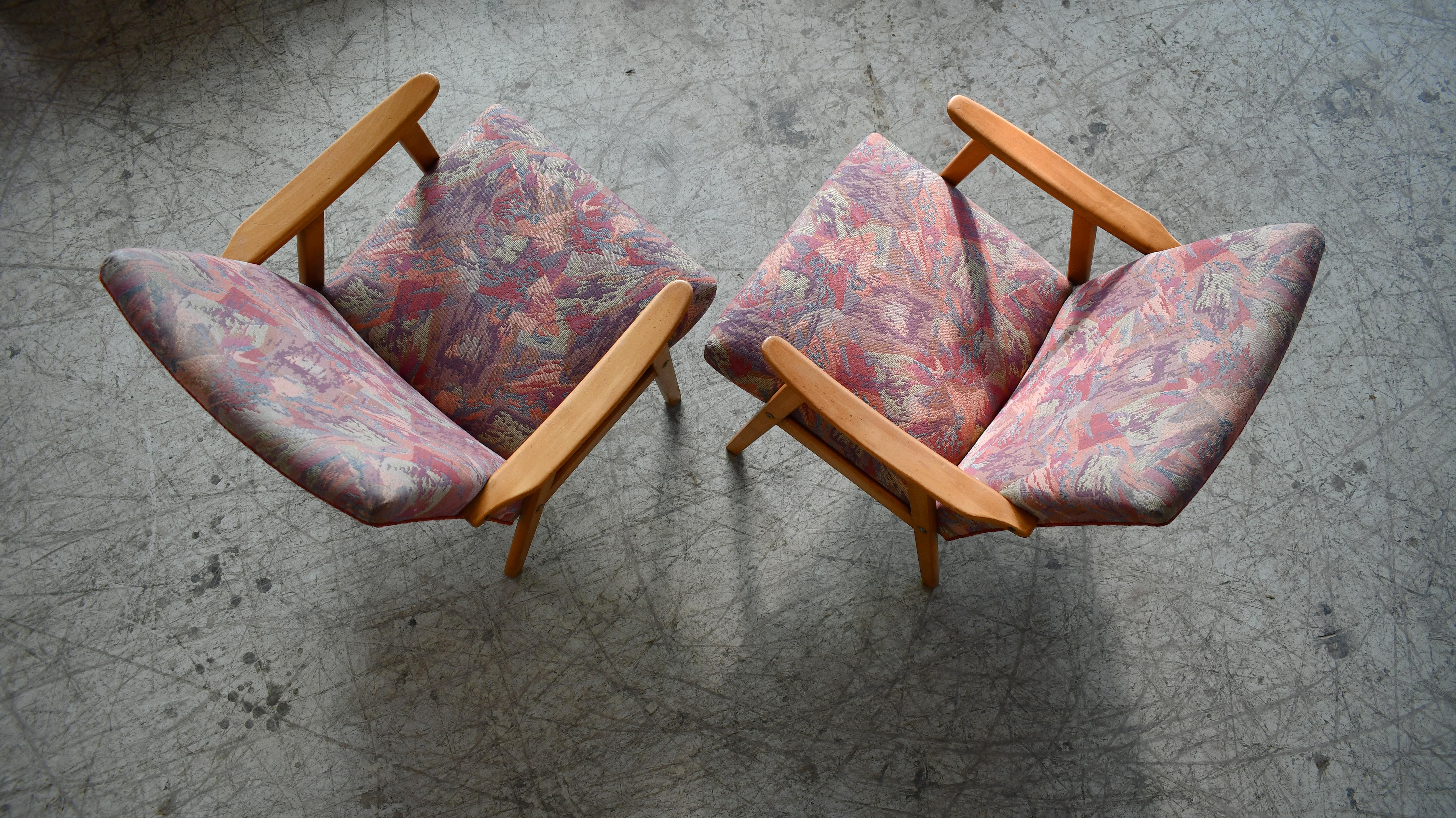 Mid-20th Century Danish Pair of Easy Chairs 1960s in Natural Beech For Sale