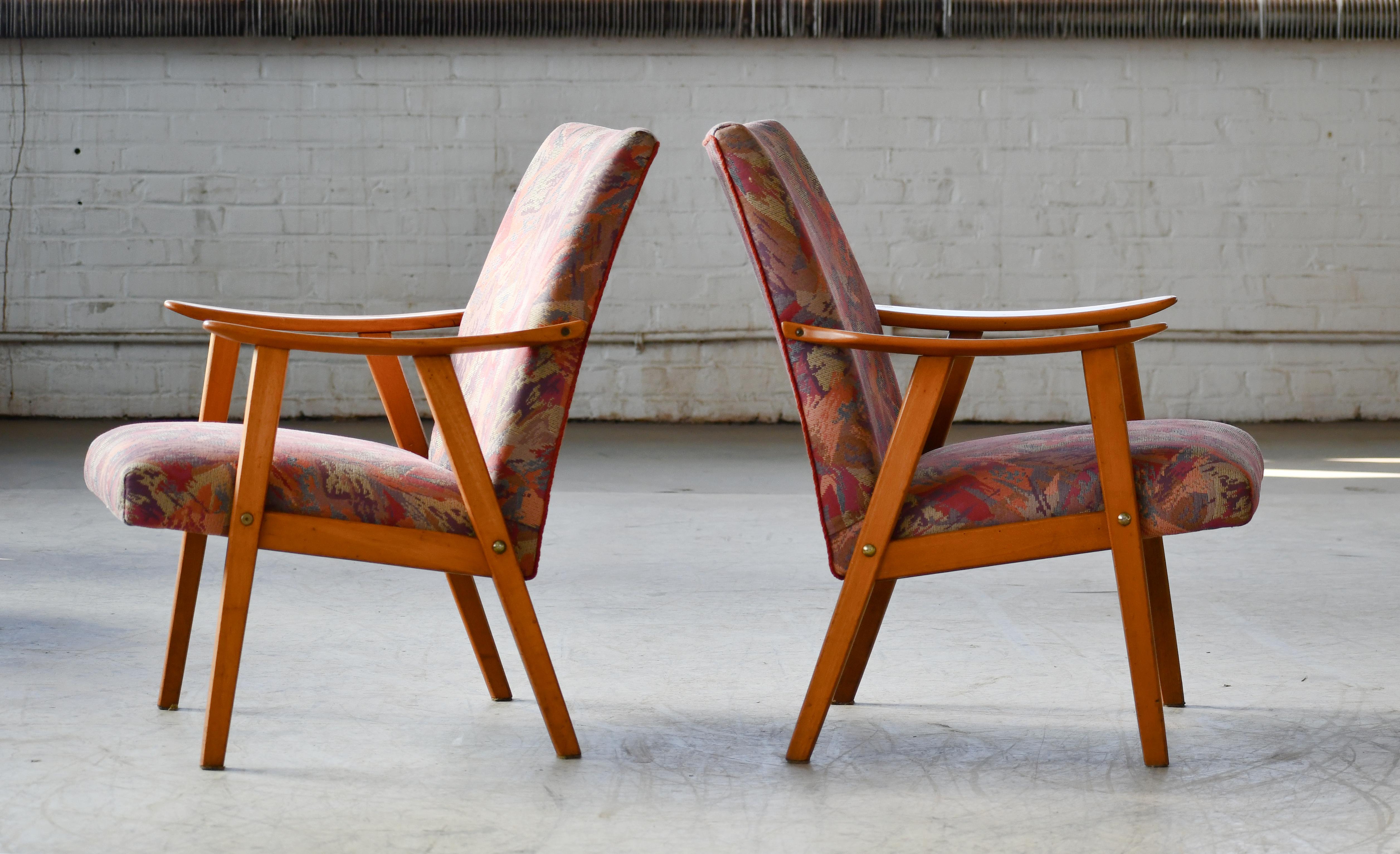 Wool Danish Pair of Easy Chairs 1960s in Natural Beech For Sale