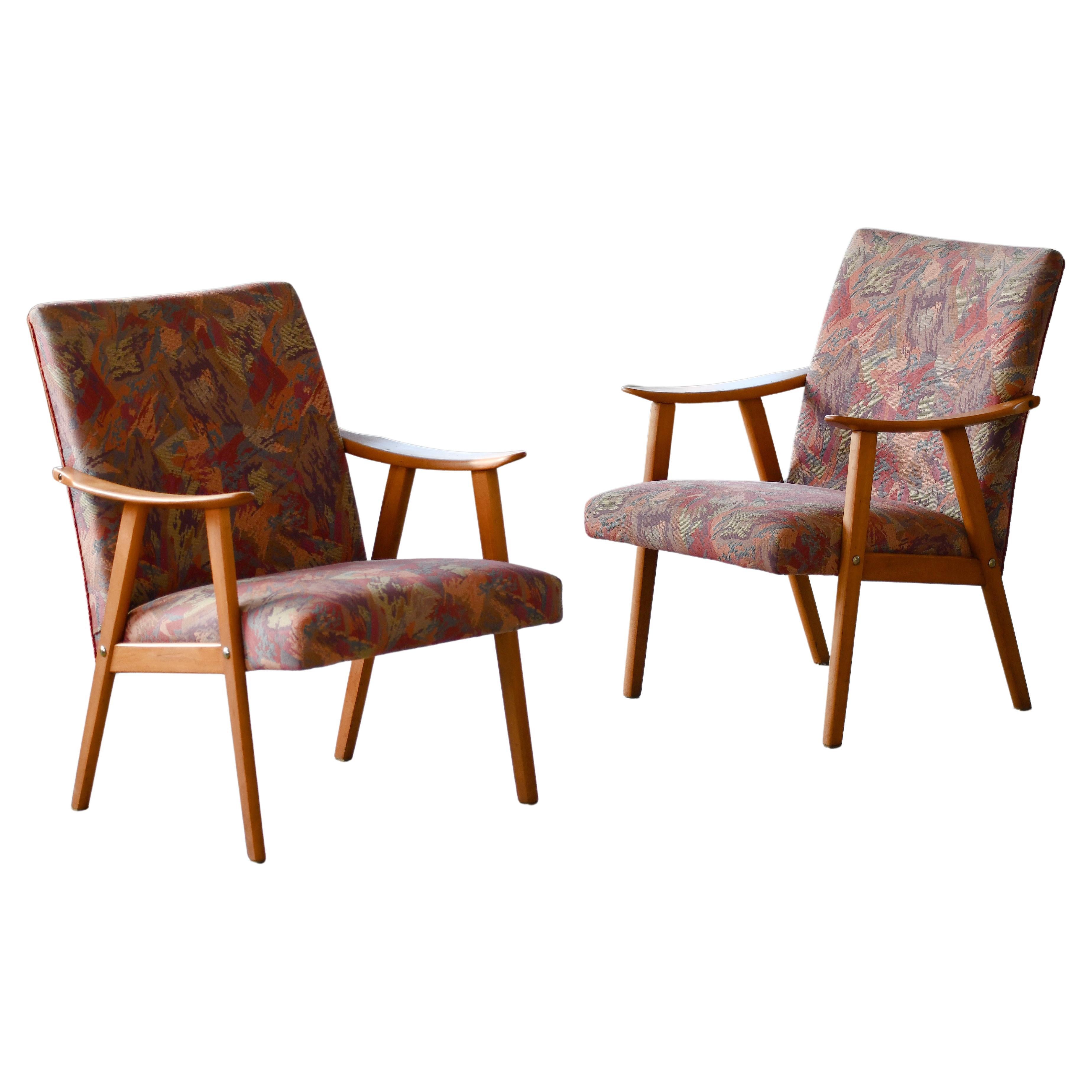 Danish Pair of Easy Chairs 1960s in Natural Beech For Sale
