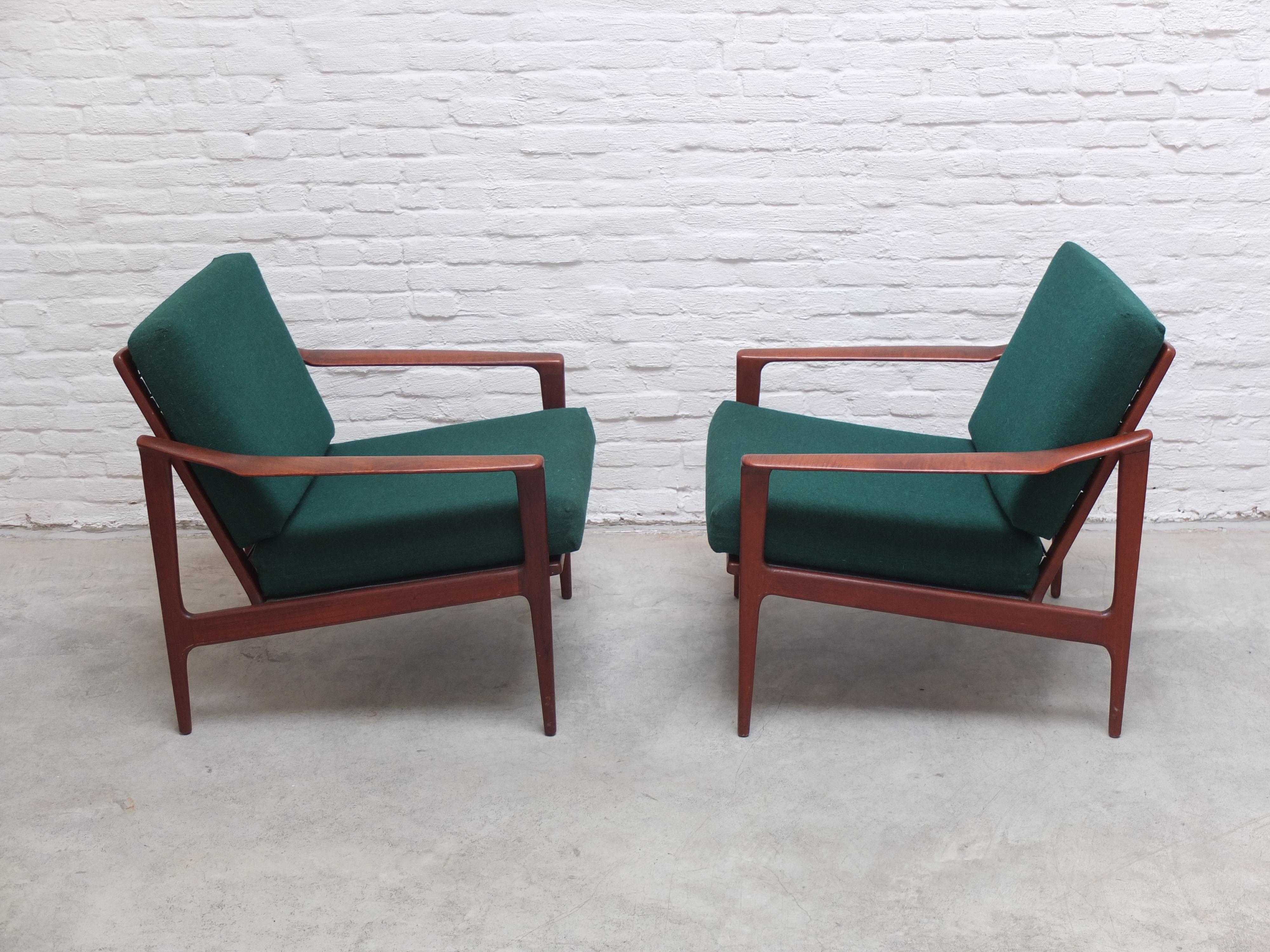 Brass Danish Pair of Easy Chairs by Ib-Kofod Larsen for Selig, 1960s