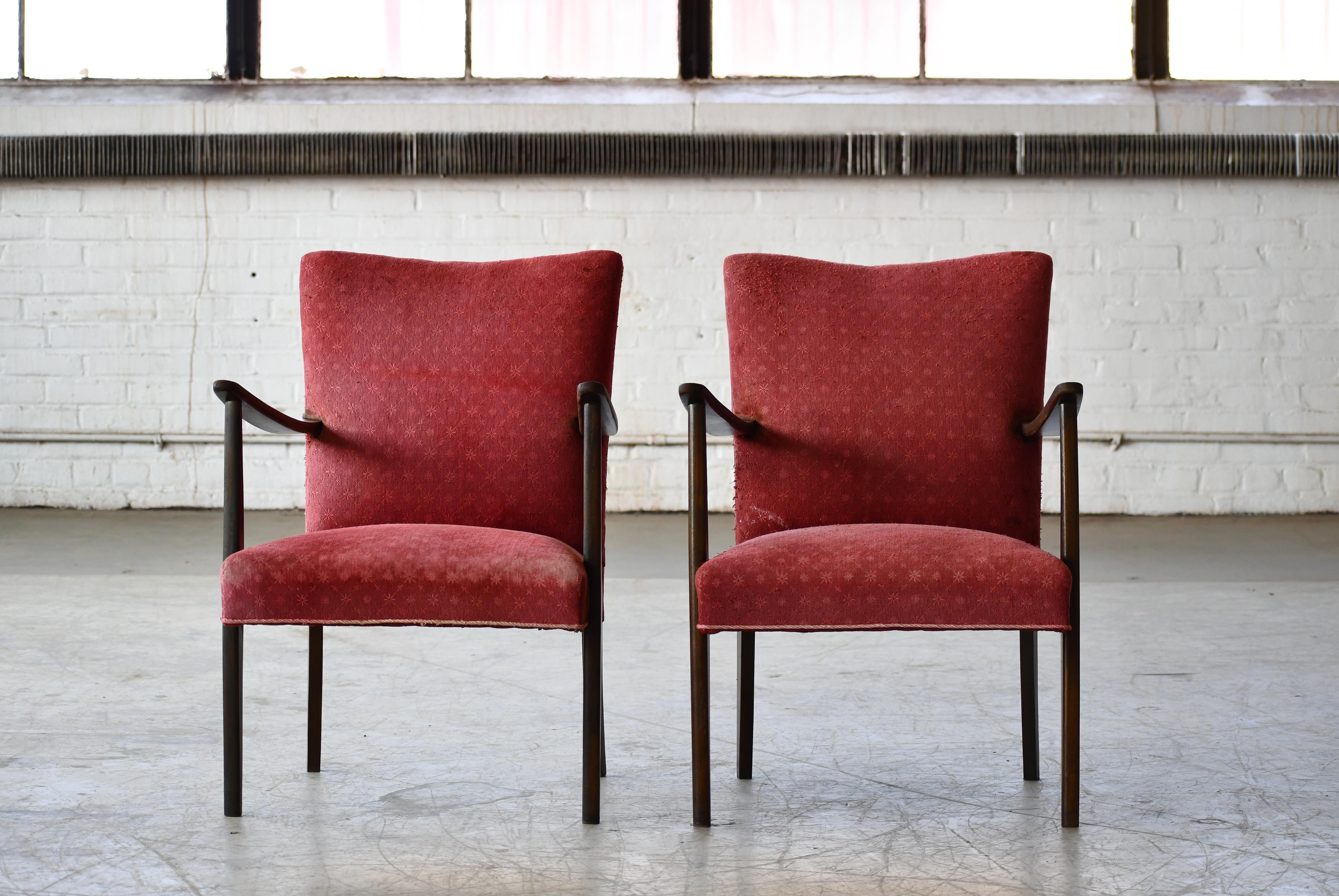 Scandinavian Modern Danish Pair of Easy Chairs ca. 1950 in Stained Beech