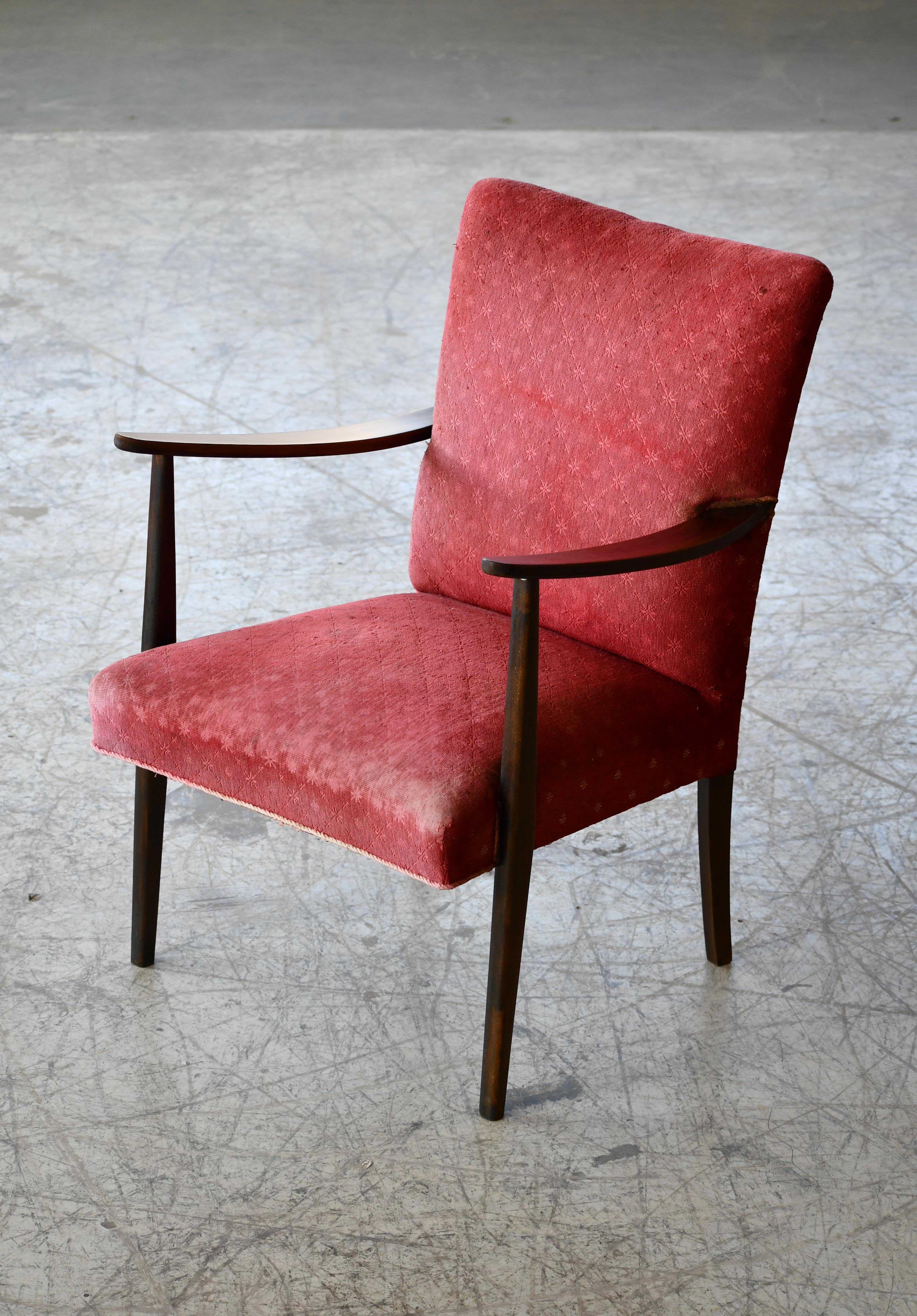 Wool Danish Pair of Easy Chairs ca. 1950 in Stained Beech