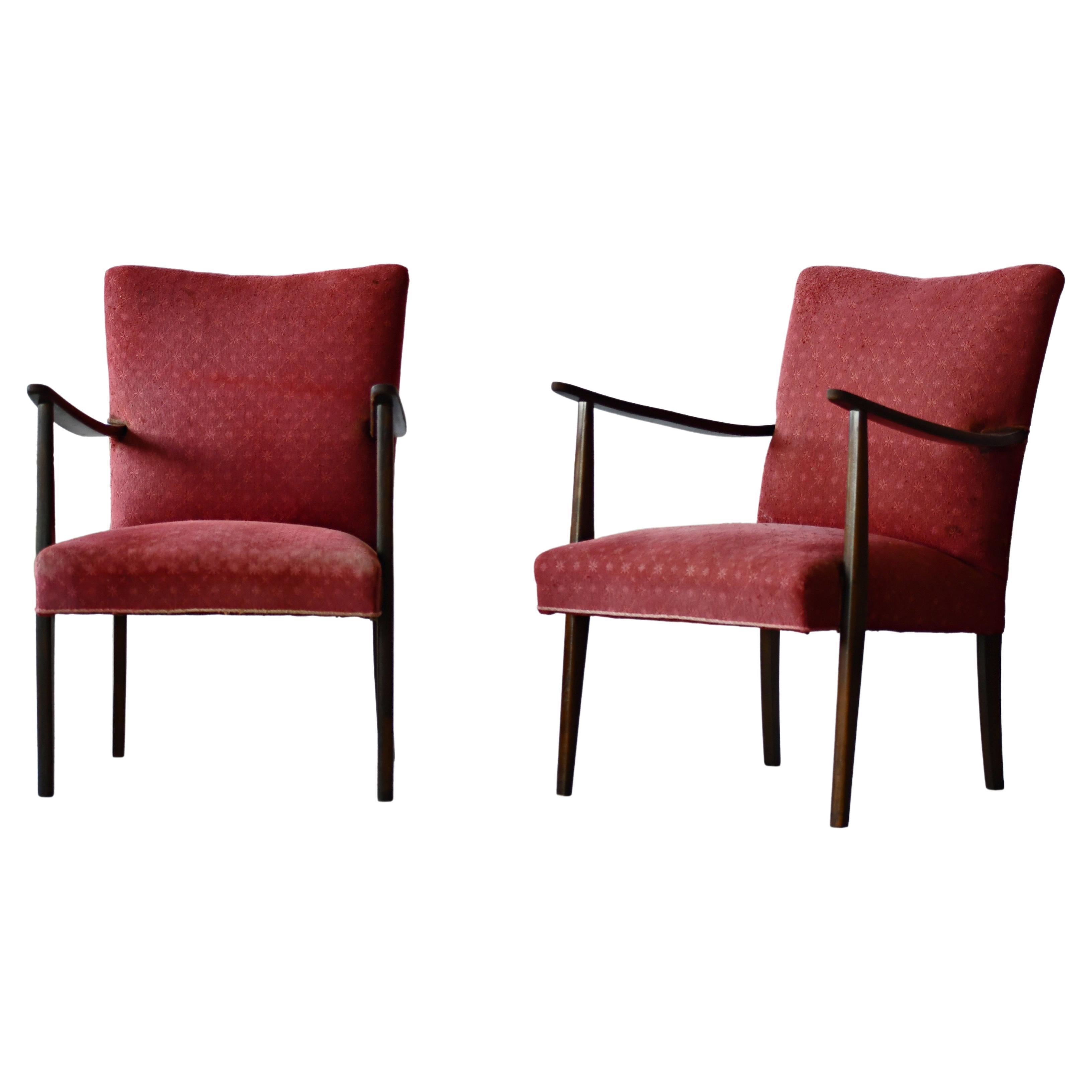 Danish Pair of Easy Chairs ca. 1950 in Stained Beech