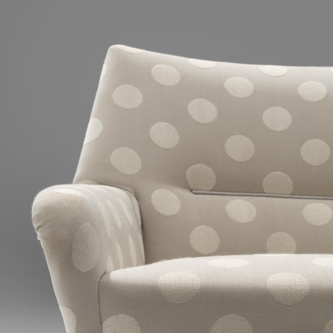 Scandinavian Modern Danish Pair of Easy Chairs in Grey and White Polkadot Upholstery For Sale