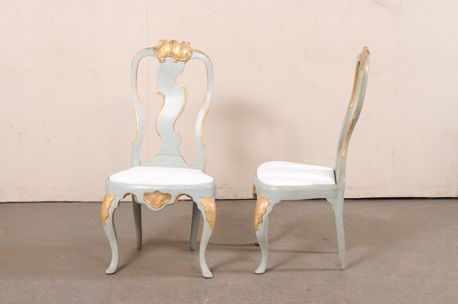 Danish Pair of Elegant Period Rococo Side Chairs (Upholstered Seats) For Sale 5