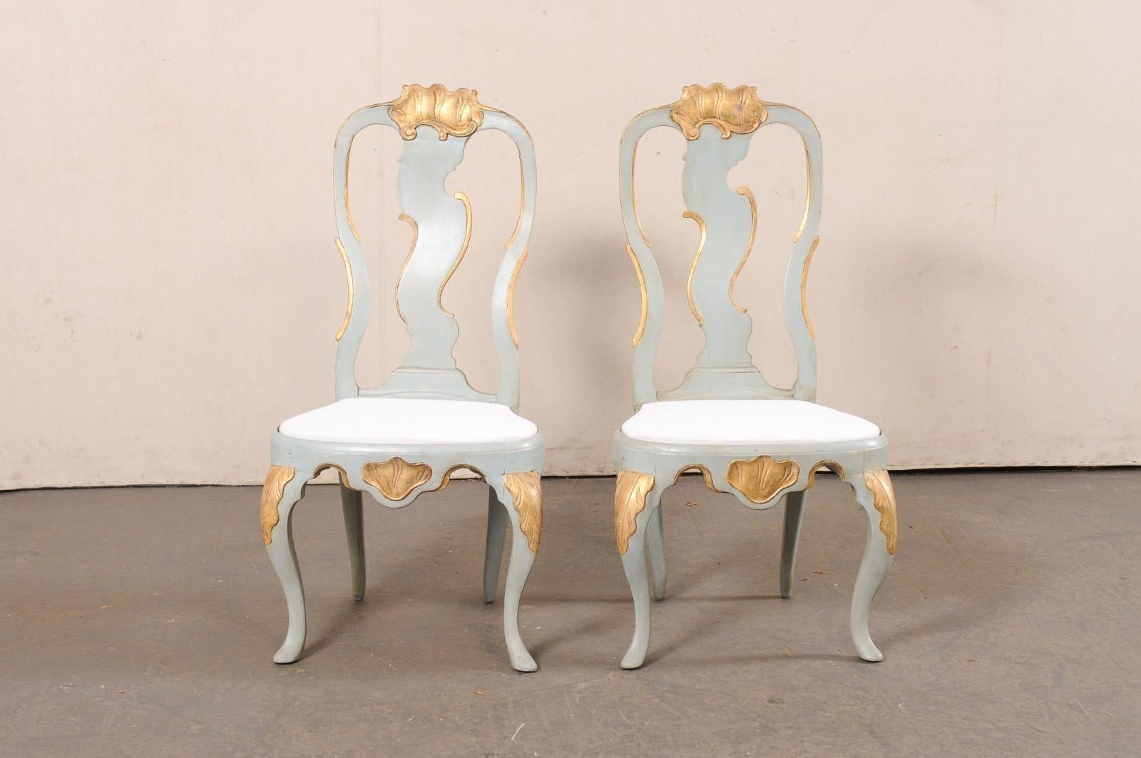 Danish Pair of Elegant Period Rococo Side Chairs (Upholstered Seats) For Sale 6