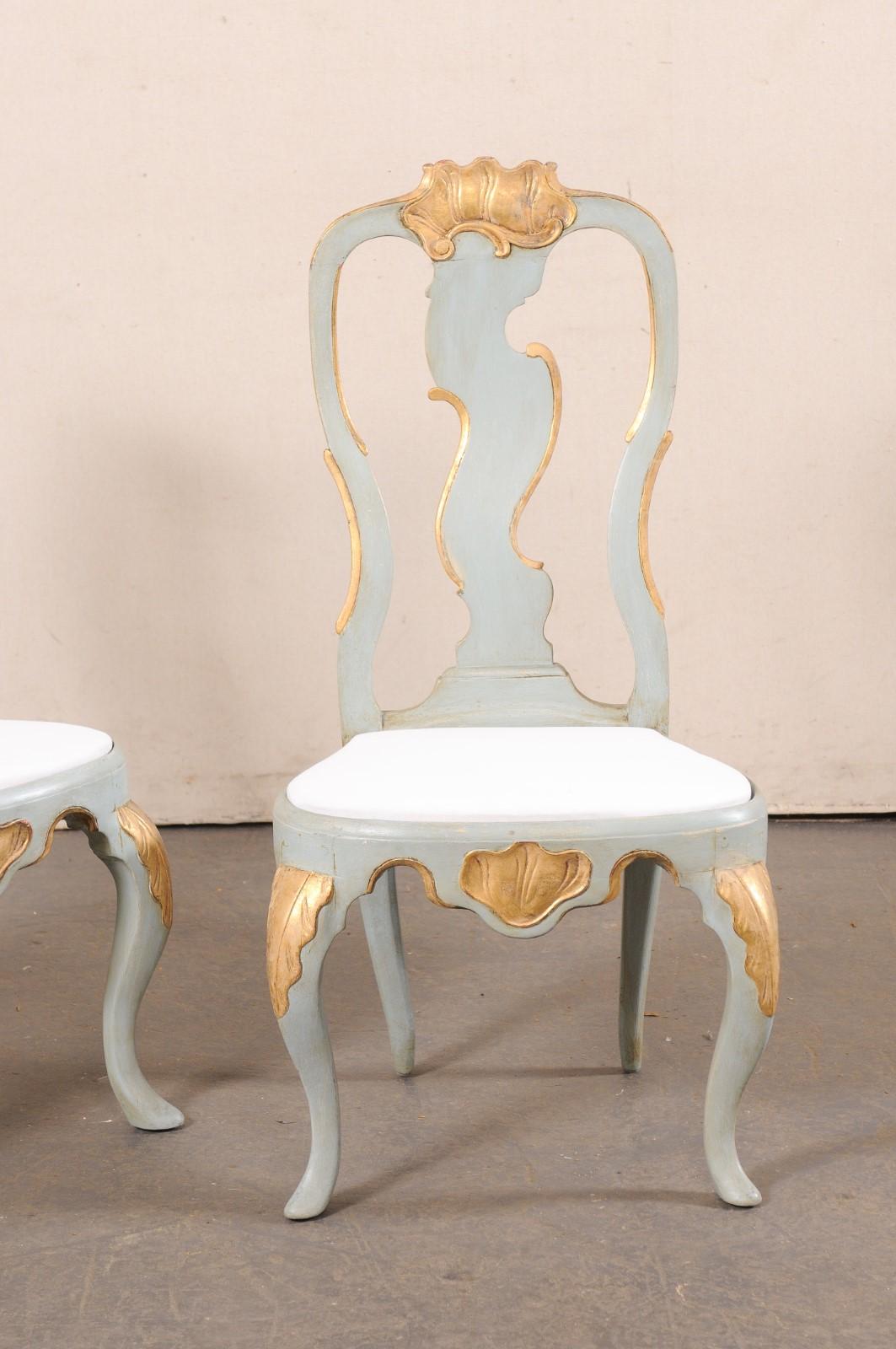 18th Century and Earlier Danish Pair of Elegant Period Rococo Side Chairs (Upholstered Seats) For Sale