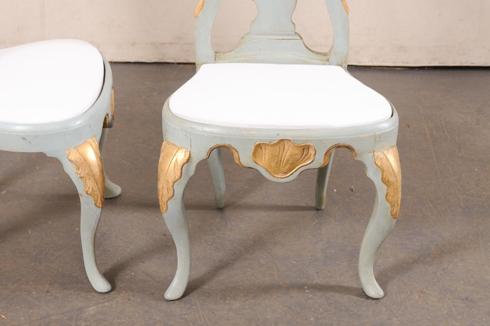 Danish Pair of Elegant Period Rococo Side Chairs (Upholstered Seats) For Sale 1