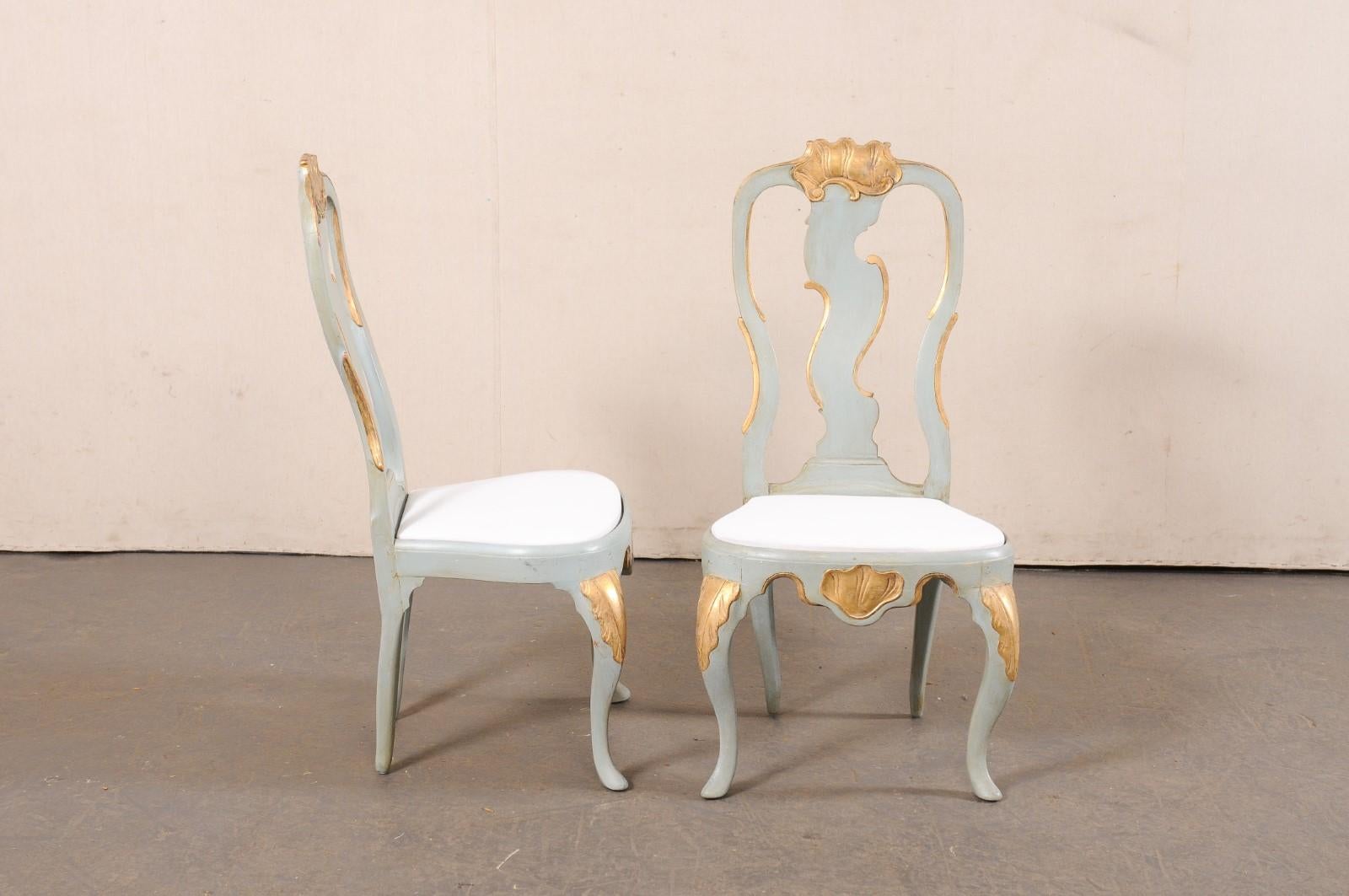 Danish Pair of Elegant Period Rococo Side Chairs (Upholstered Seats) For Sale 2