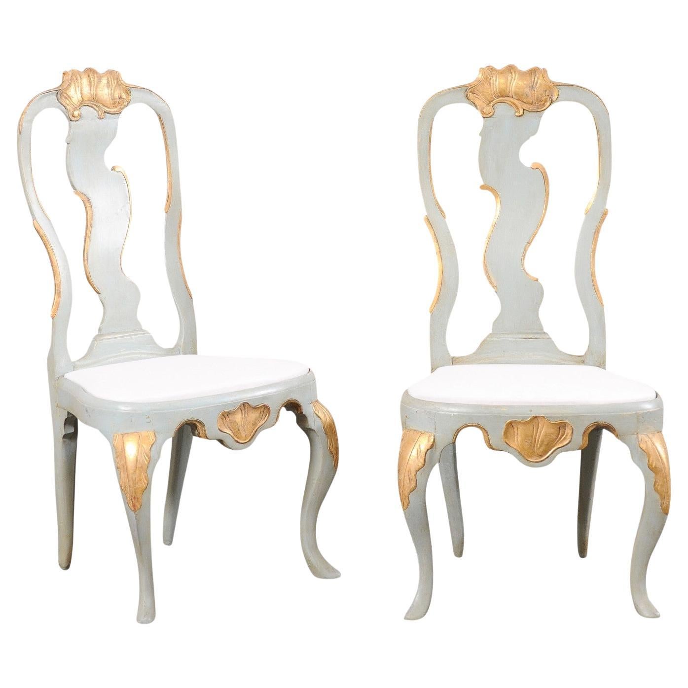 Paire d'élégantes chaises d'appoint rococo d'époque danoises (assises tapissées)
