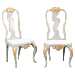 Danish Pair of Elegant Period Rococo Side Chairs (Upholstered Seats)