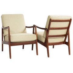 Danish Pair of Higher Easy Chairs in Teak by Ole Wanscher for France & Søn 1960s