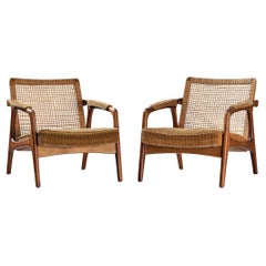 Danish Pair of Lounge Chairs in Teak and Cane 