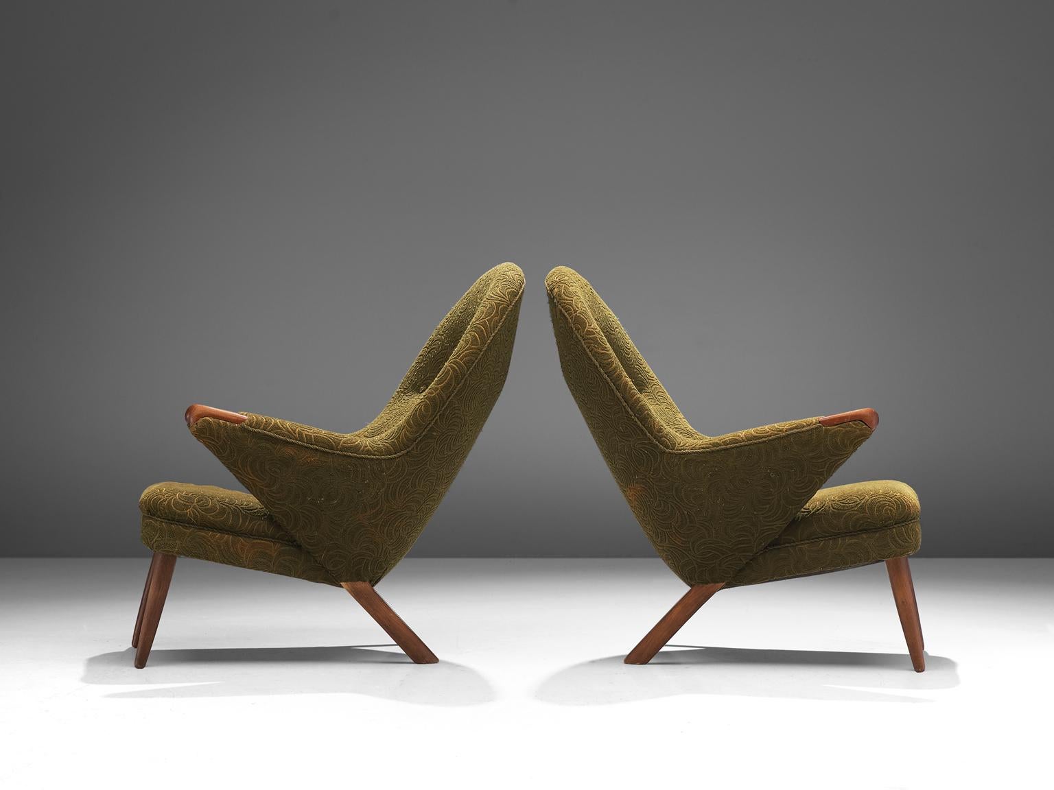 Fabric Danish Pair of Lounge Chairs with Rounded Backrests