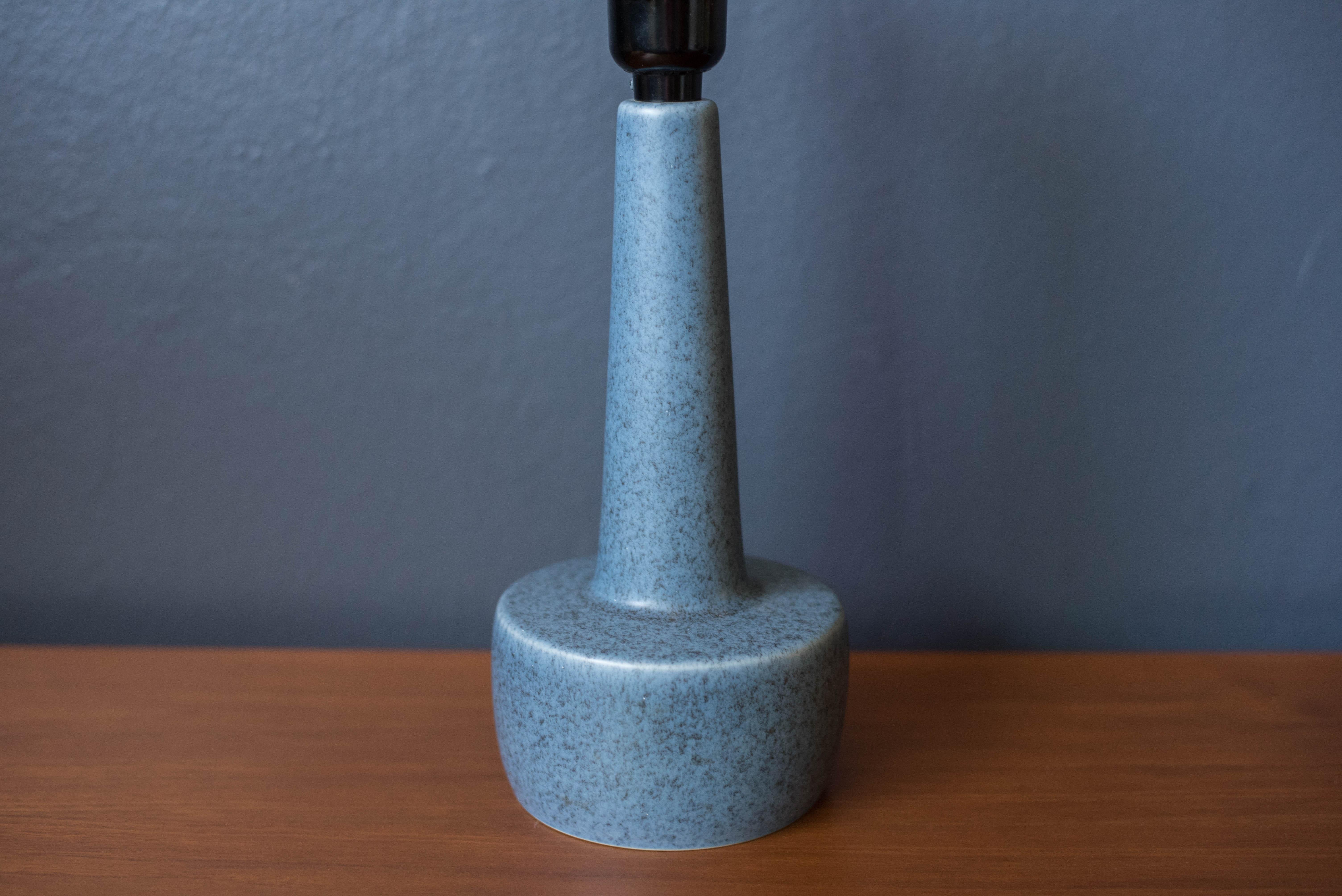 Ceramic Danish Pair of Matte Blue Stoneware Pottery Lamps by Soholm