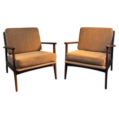 Danish Pair of Mid-Century Walnut Lounge Chairs with Sculpted Arms 1960s
