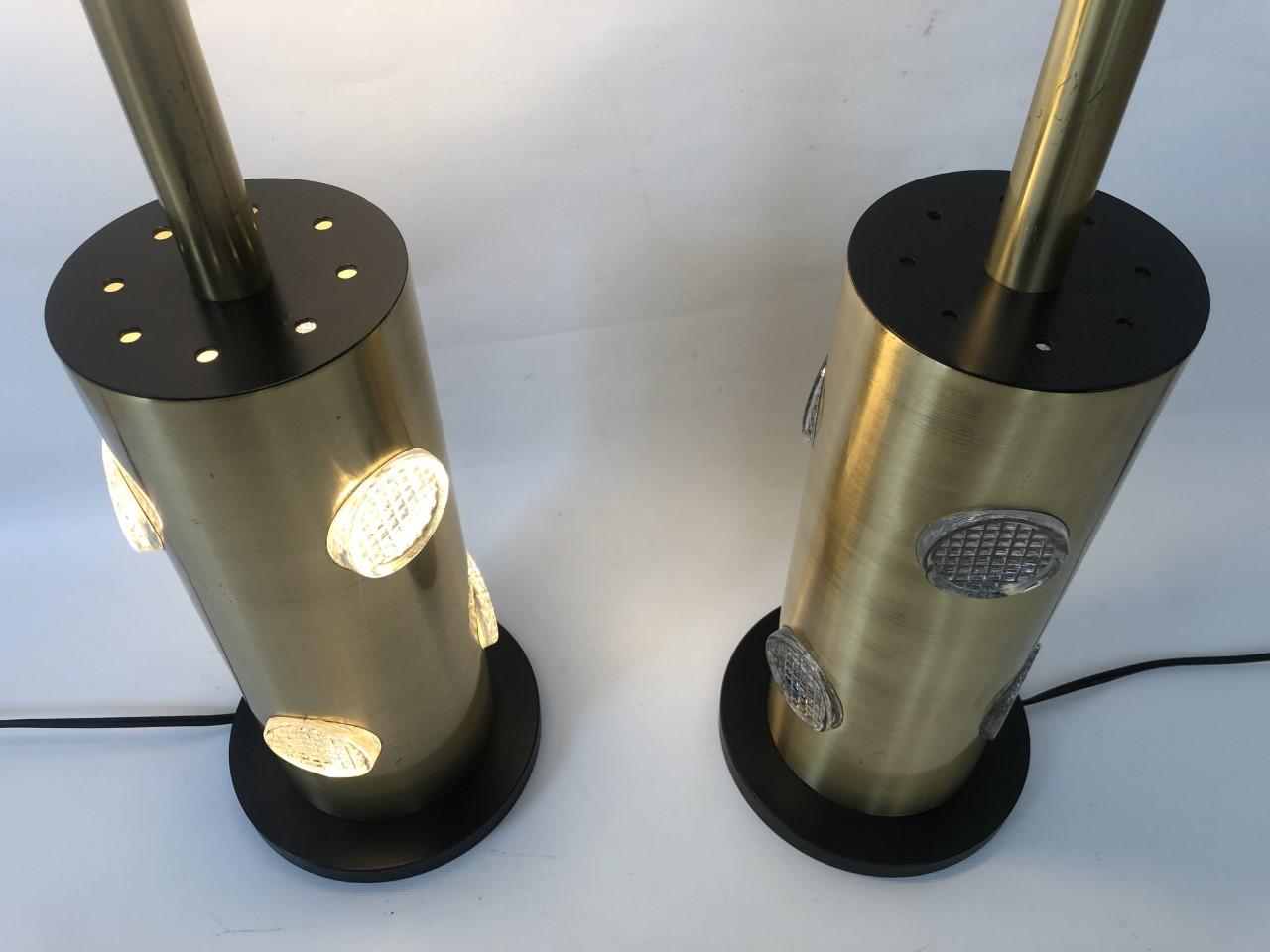 Danish Midcentury Pair of Brass Glass Table Lamps, 1970s For Sale 5