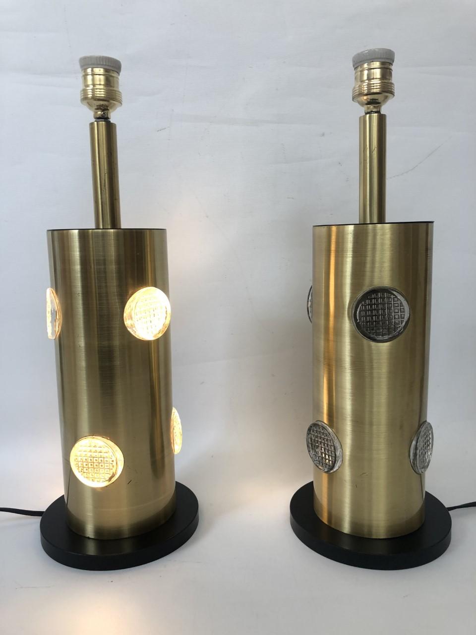 Danish Midcentury Pair of Brass Glass Table Lamps, 1970s For Sale 8