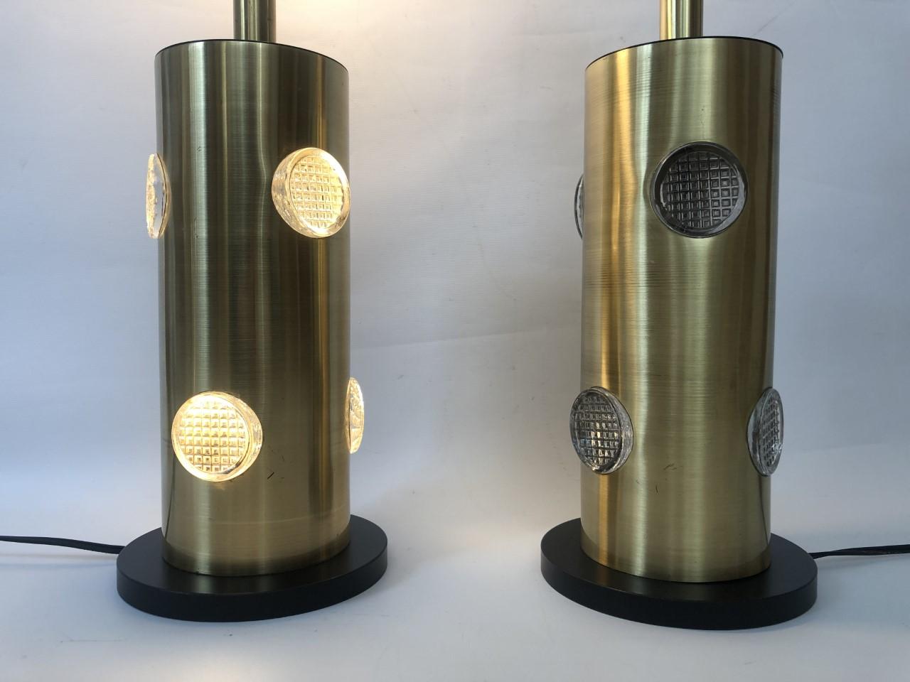 Late 20th Century Danish Midcentury Pair of Brass Glass Table Lamps, 1970s For Sale