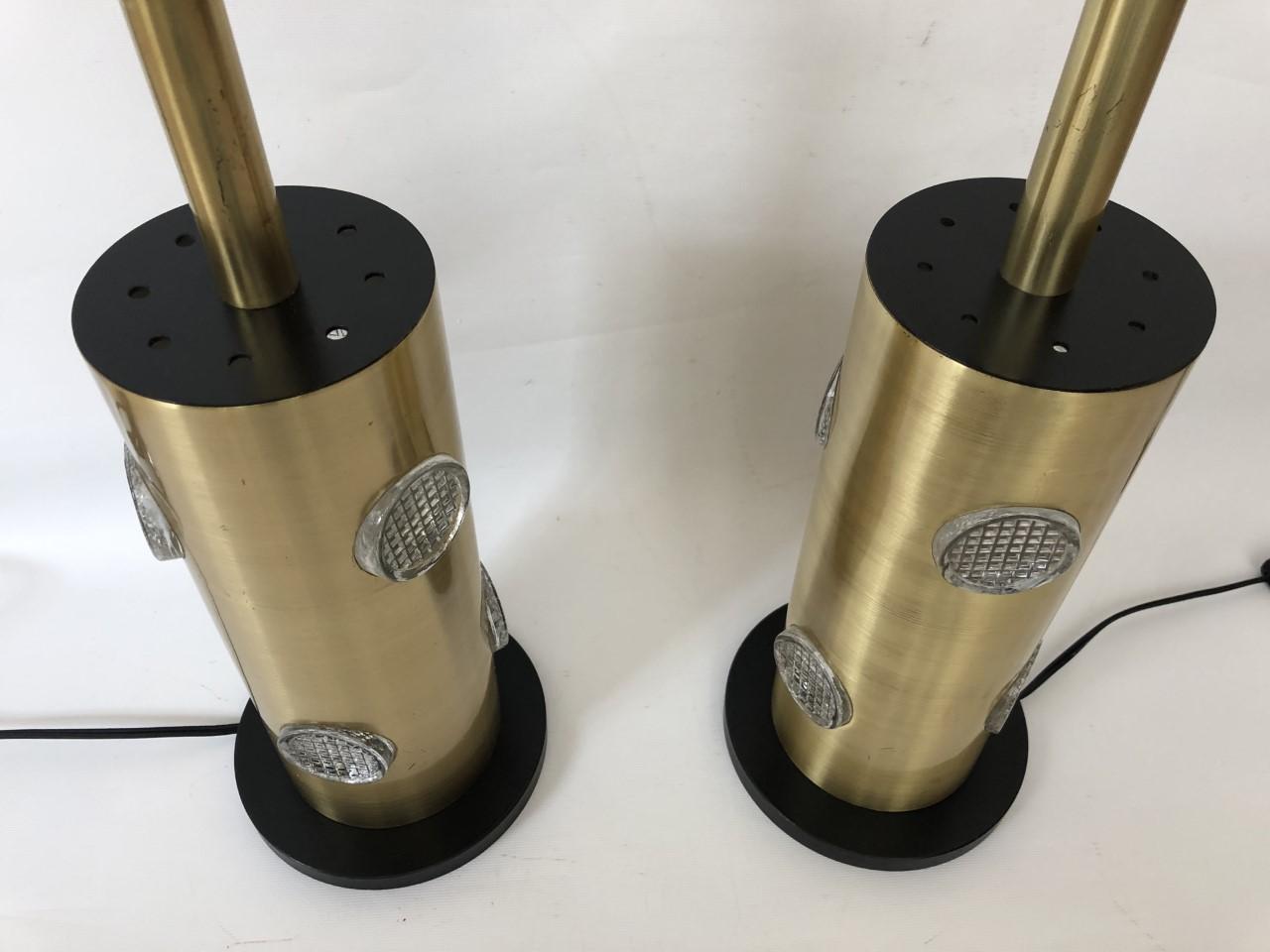 Danish Midcentury Pair of Brass Glass Table Lamps, 1970s For Sale 2