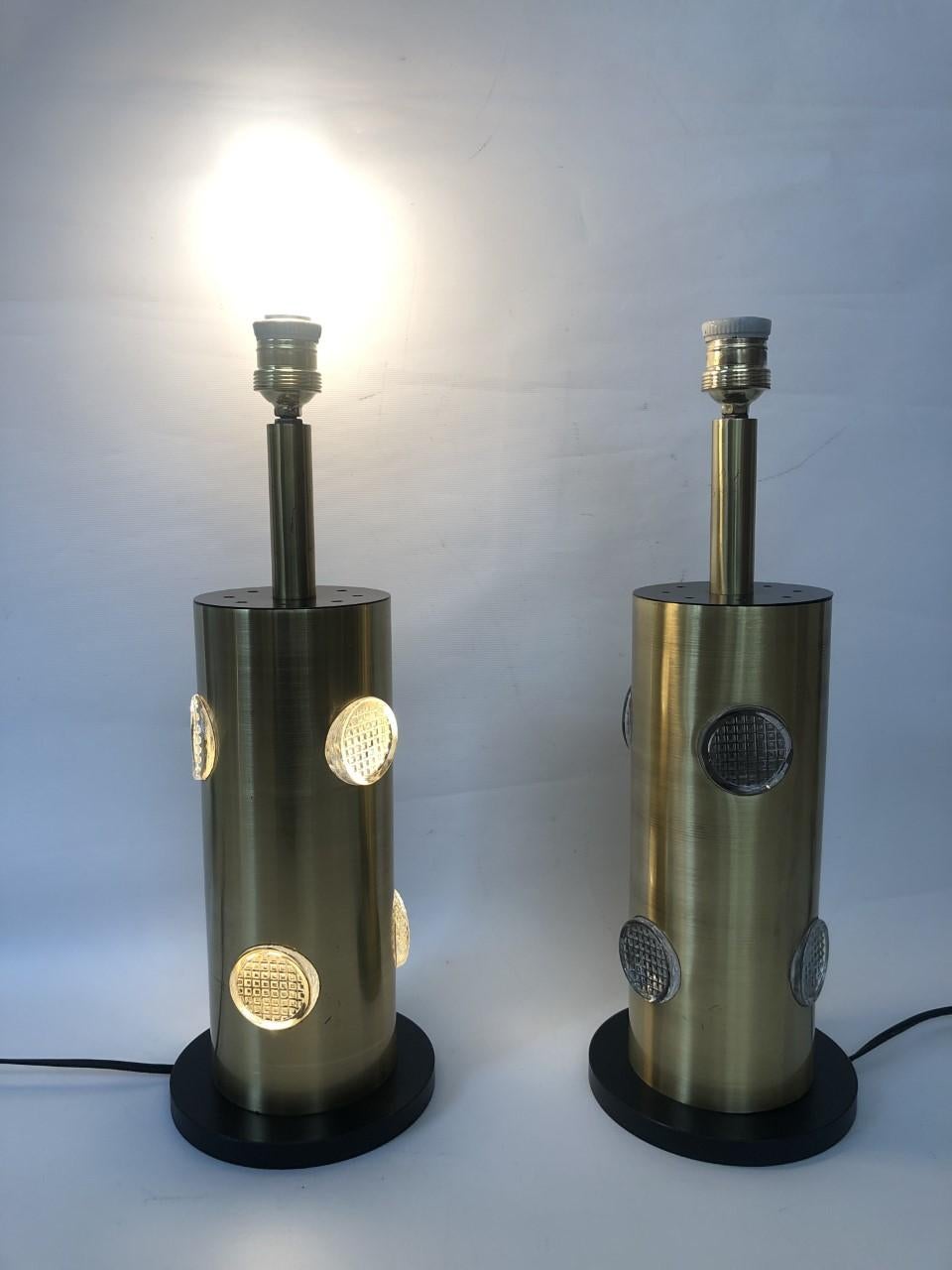 Danish Midcentury Pair of Brass Glass Table Lamps, 1970s For Sale 3