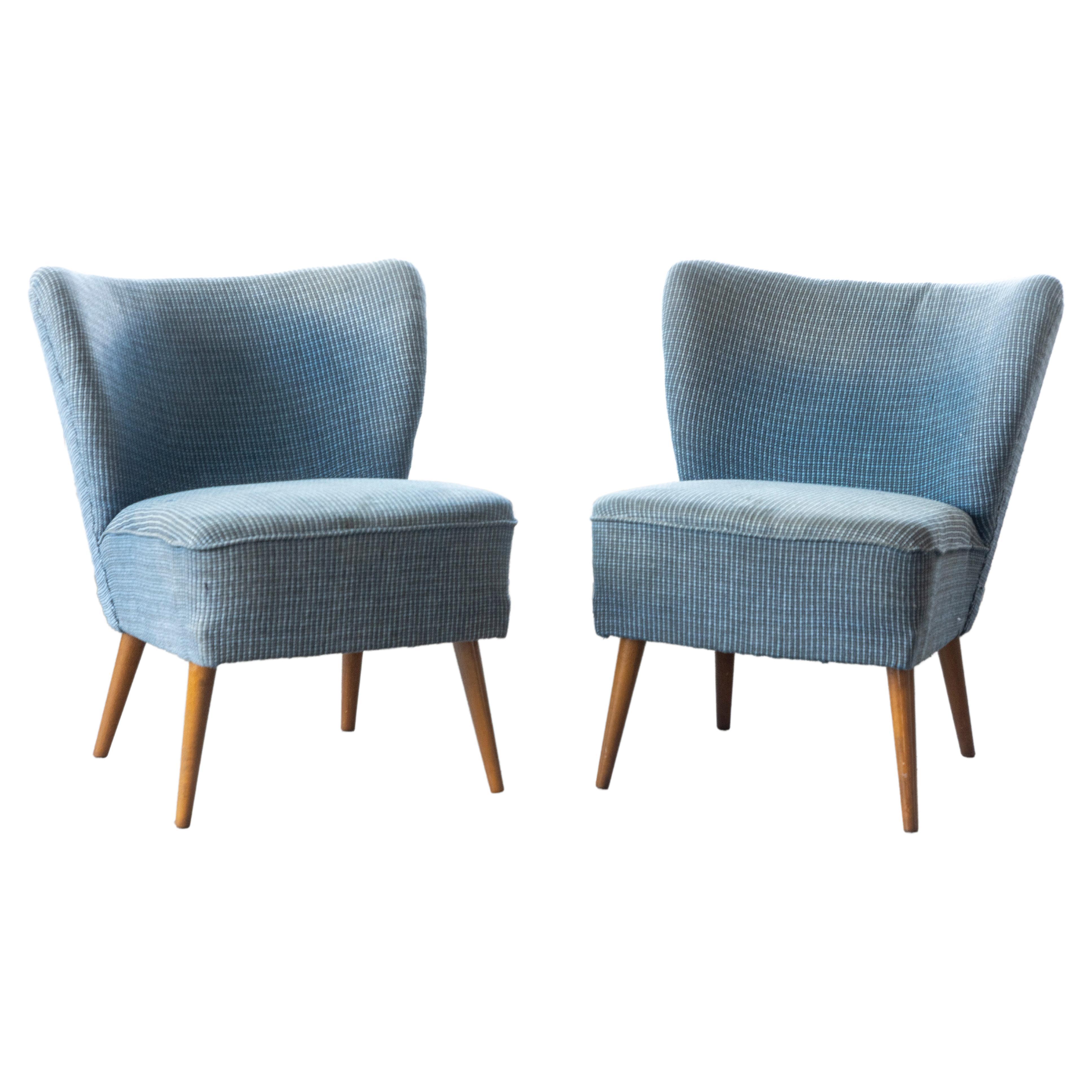 Danish Pair of Midcentury Slipper or Cocktail Lounge Chairs, 1950's For Sale
