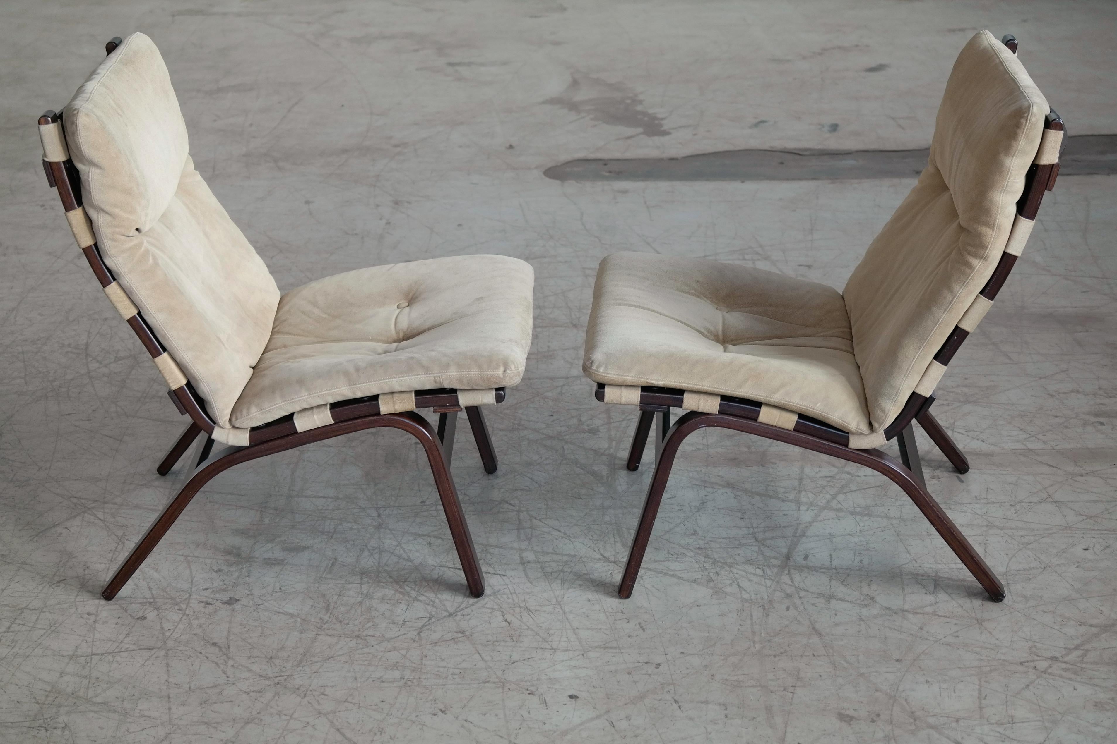 Danish Pair of Relling Style Easy Chairs in Beige Suede by Farstrup 3