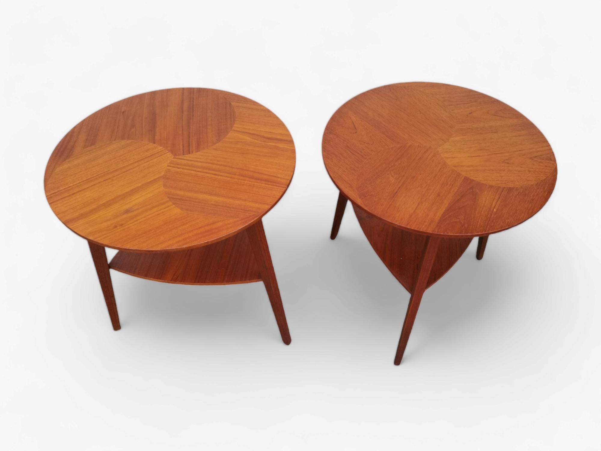 A beautiful Danish pair of Round Side tables, in good condition. Attributtet to Jørgen Aakjær Jørgensen as Designer