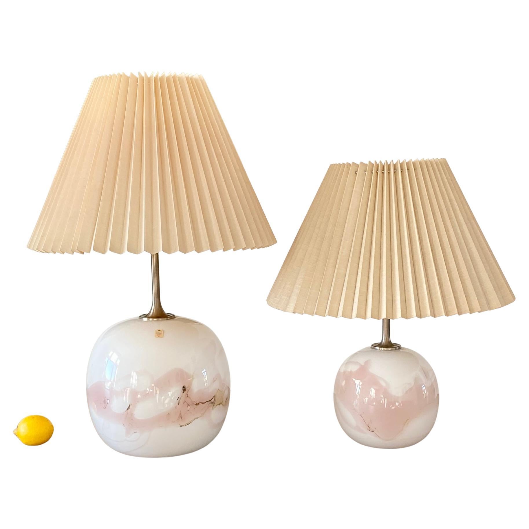 Danish Pair of Sakura Art Glass Lamps by Michael Bang for Holmegaard For Sale