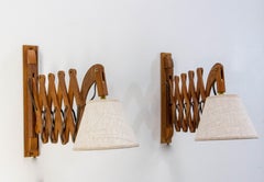 Danish Pair of Sconces Teak Scissor Lamps circa 1960